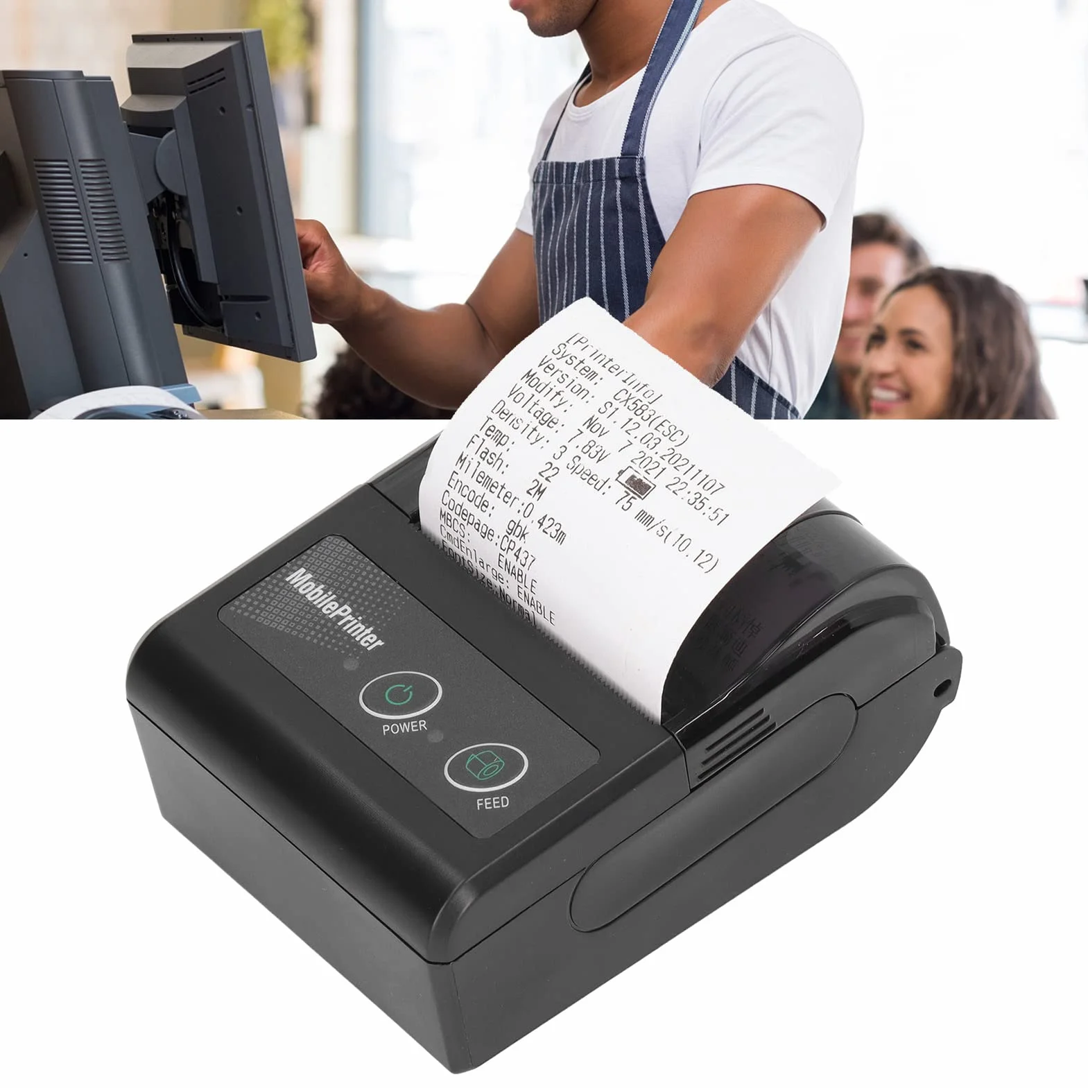 Drukarka Paragonów Bluetooth, Przenośna Przenośna Drukarka USB do Rachunków 57 Mm, Mobilna Drukarka POS, Przenośna Drukarka Termiczna 200 Dpi, Drukarka do Skórzanego Paska, Obsługa Telefonu/Windows, D