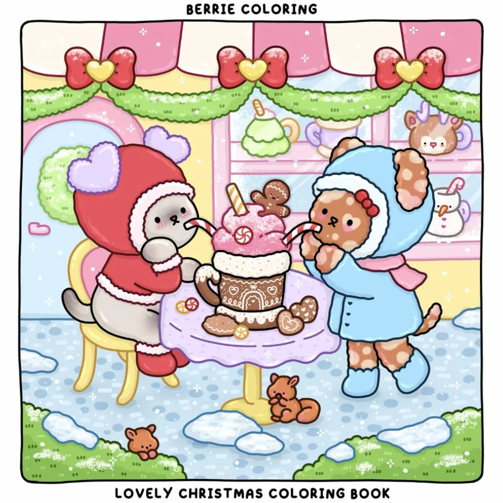 Berrie Coloring Lovely Christmas: Cute and Cozy Coloring Book for Adults & Kids Featuring Easy to Color Animal Illustrations and Christmas Scenes