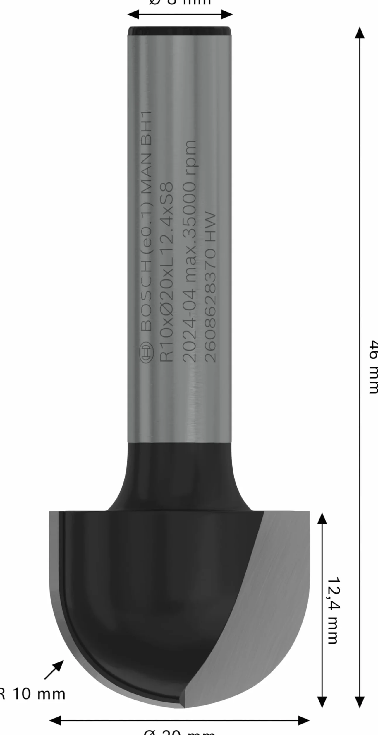 Bosch 1x Frez PRO promieniowy wypukły (do Miękkie drewno, Twarde drewno, Ø 20 mm, Professional Akcesoria Frez ręczny, Frez krawędziowy)
