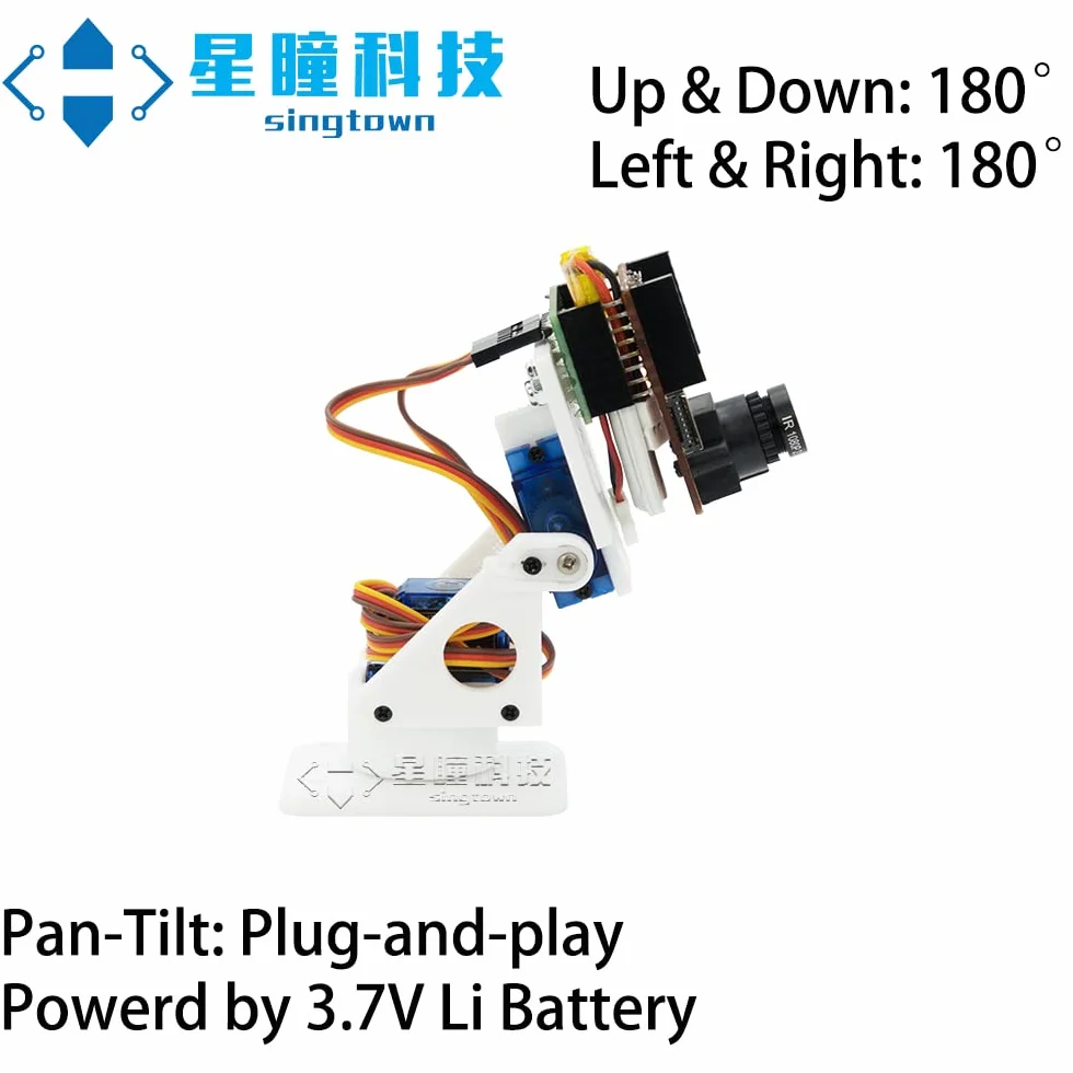 OpenMV Pan Tilt + 3.7V Li Battery + Charging Cable, SingTown, 360° Auto Tracking Face or Color Ball Robotics, Apply to OpenMV Cam H7 Plus, OpenMV Cam H7, OpenMV Cam M7, OpenMV Cam H7 R2