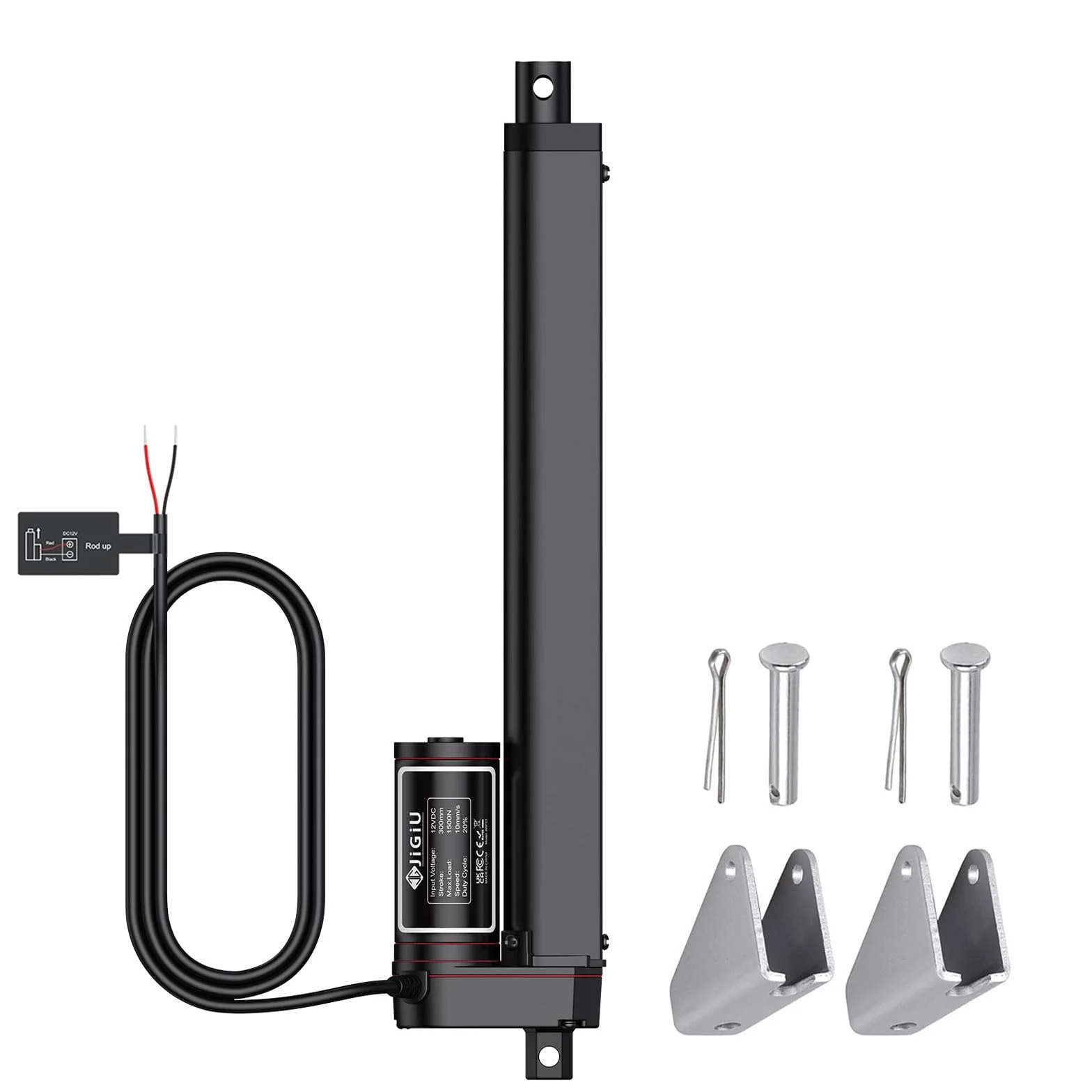 JiGiU napęd liniowy 1500 N, 300 mm, napęd regulacyjny, siłownik liniowy, silnik liniowy DC 12 V, technika liniowa IP65 wodoodporny, silnik elektryczny, putter, elektryczne otwieranie drzwi (czarny)