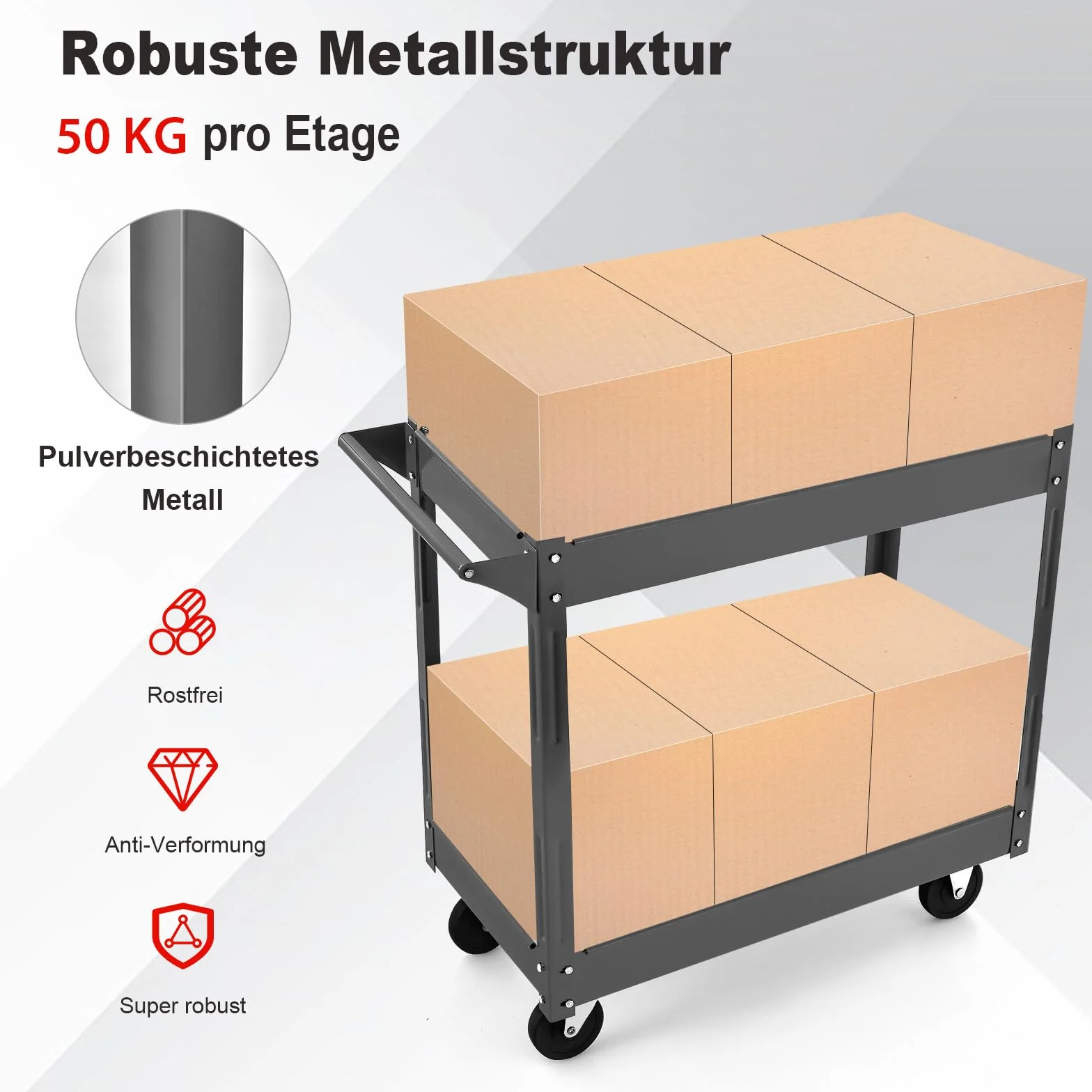 COSTWAY Wózek warsztatowy z 2 kondygnacjami, wózek narzędziowy z uchwytem, wózek warsztatowy z metalu, obciążenie do 100 kg, wózek montażowy kondygnacyjny do domu, garażu, 85 x 41 x 79 cm (Czarny)