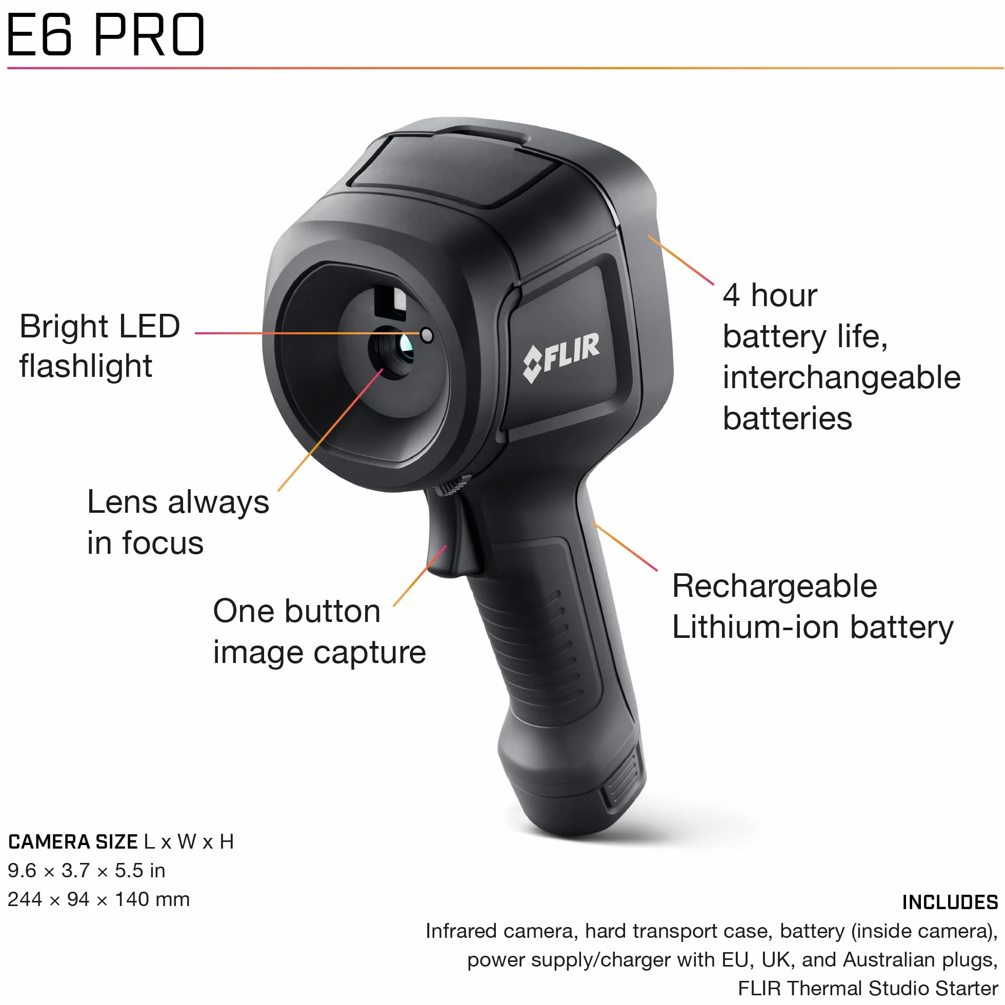 FLIR E6 Pro - Commercial Thermal Imaging Camera with Wifi. High Resolution Infrared Camera with FLIR Ignite Cloud