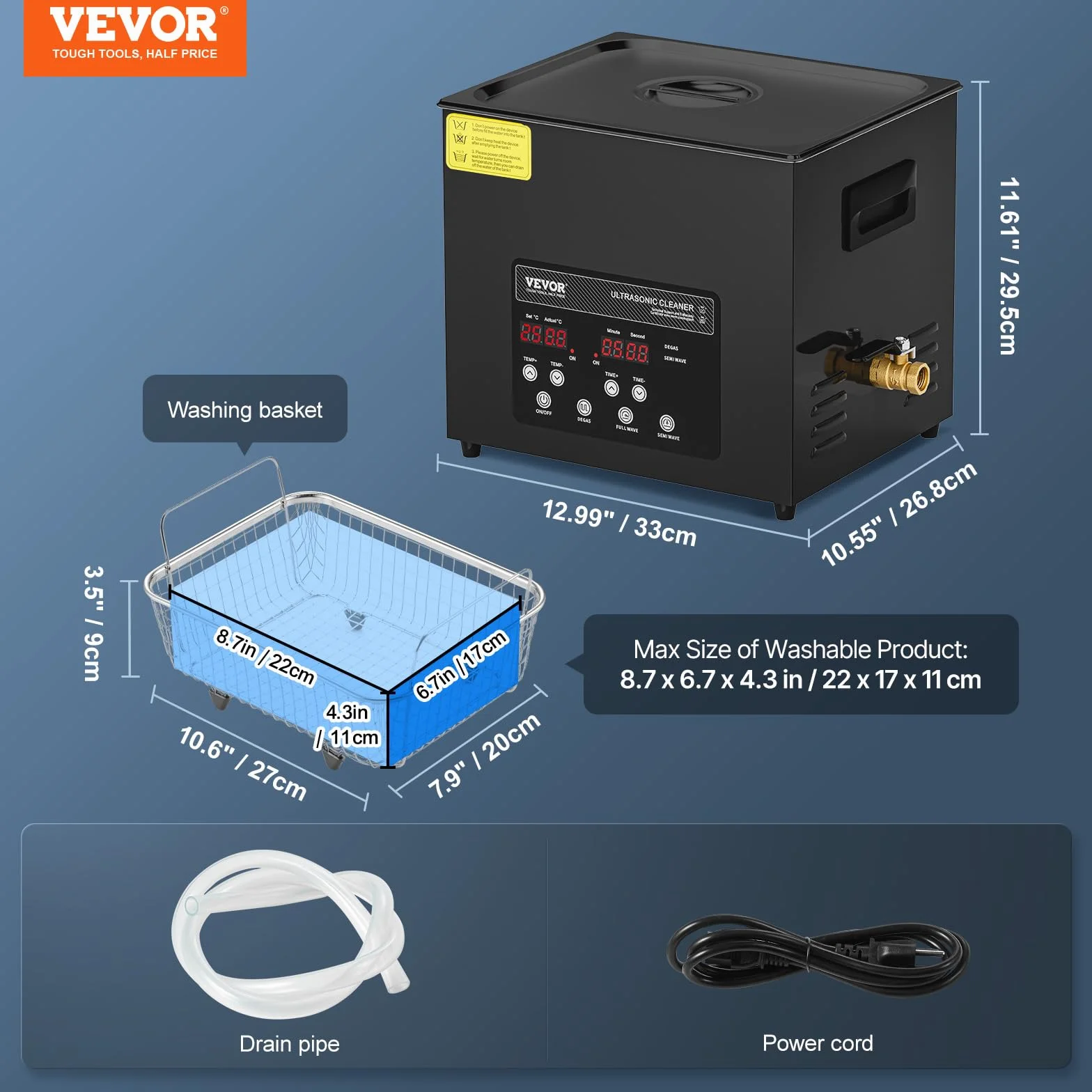 VEVOR Cyfrowa myjka ultradźwiękowa 10 l 240 W, z delikatnym trybem i ulepszonym odgazowywaniem, przemysłowa myjka ultradźwiękowa 40 kHz z podgrzewaczem czasowym do pojemników, biżuterii