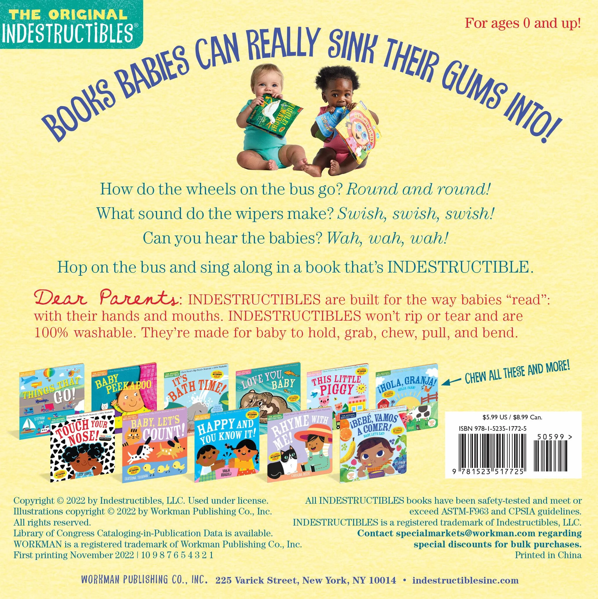 Indestructibles: The Wheels on the Bus: Chew Proof - Rip Proof - Nontoxic - 100% Washable (Book for Babies, Newborn Books, Safe to Chew)
