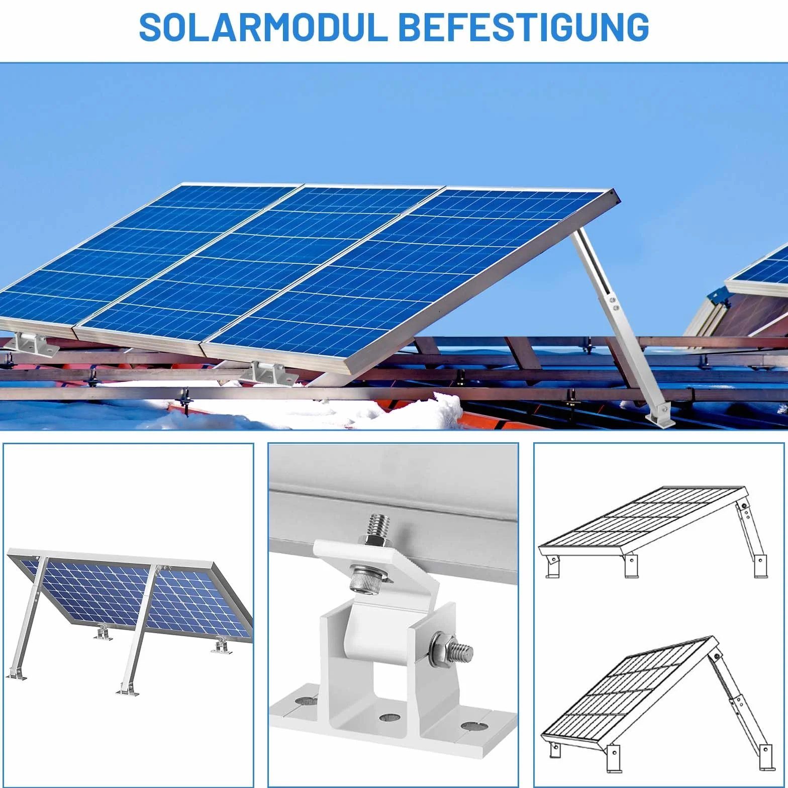 Uchwyt na panel słoneczny, aluminiowy uchwyt na panel słoneczny regulowany kąt 15°–30° (TYN1-ROMF54)