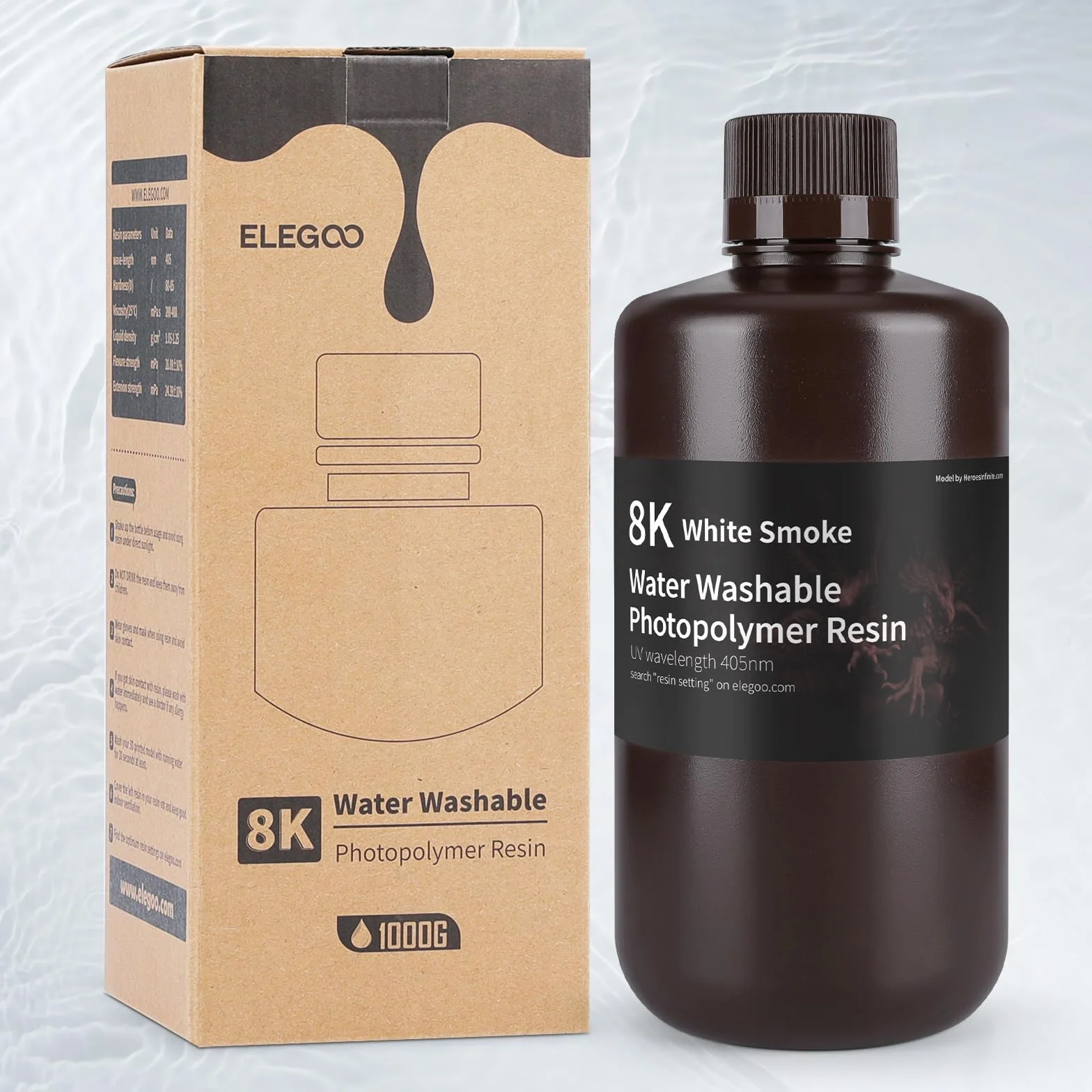 ELEGOO Żywica 8K 405 nm, zmywalna woda, do drukarki 3D, z mniejszym kurczeniem się i wyższą precyzją, do drukarek LCD/DLP/SLA/3D, szara kosmiczna 2,0, 1 kg
