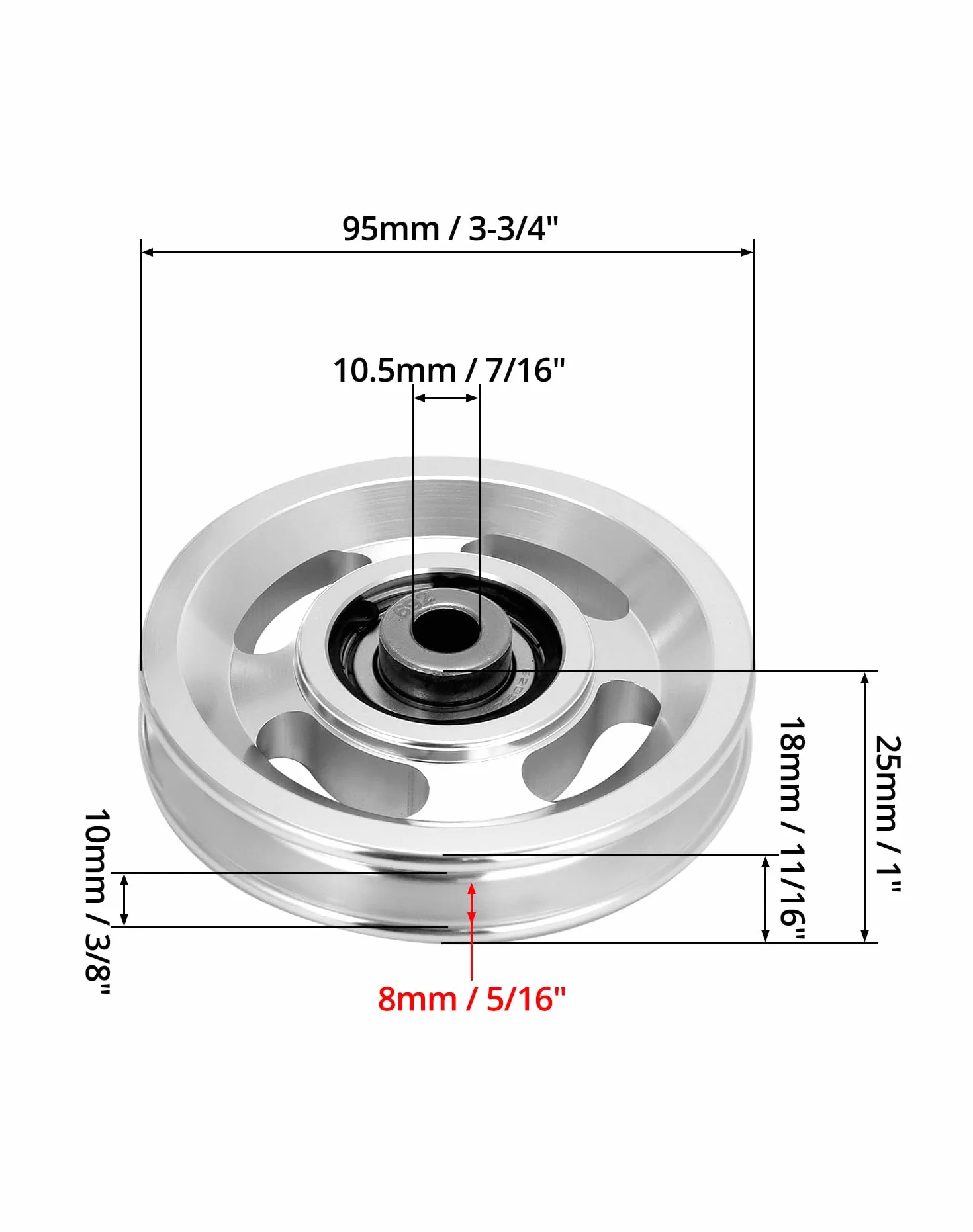 QWORK Koło pasowe 95 mm, stop aluminium, 300 kg, 4 szt