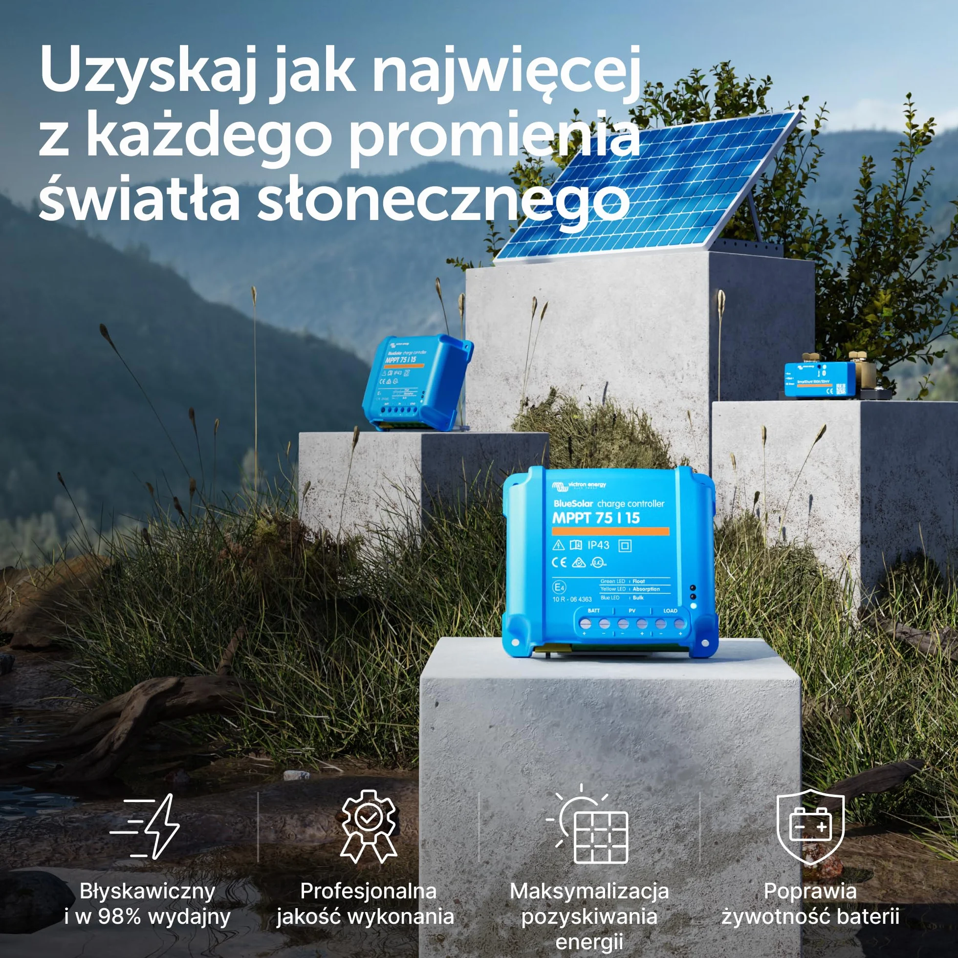 Victron Energy BlueSolar MPPT 75V 15 amp 12/24-Volt Kontroler Ładowania Słonecznego