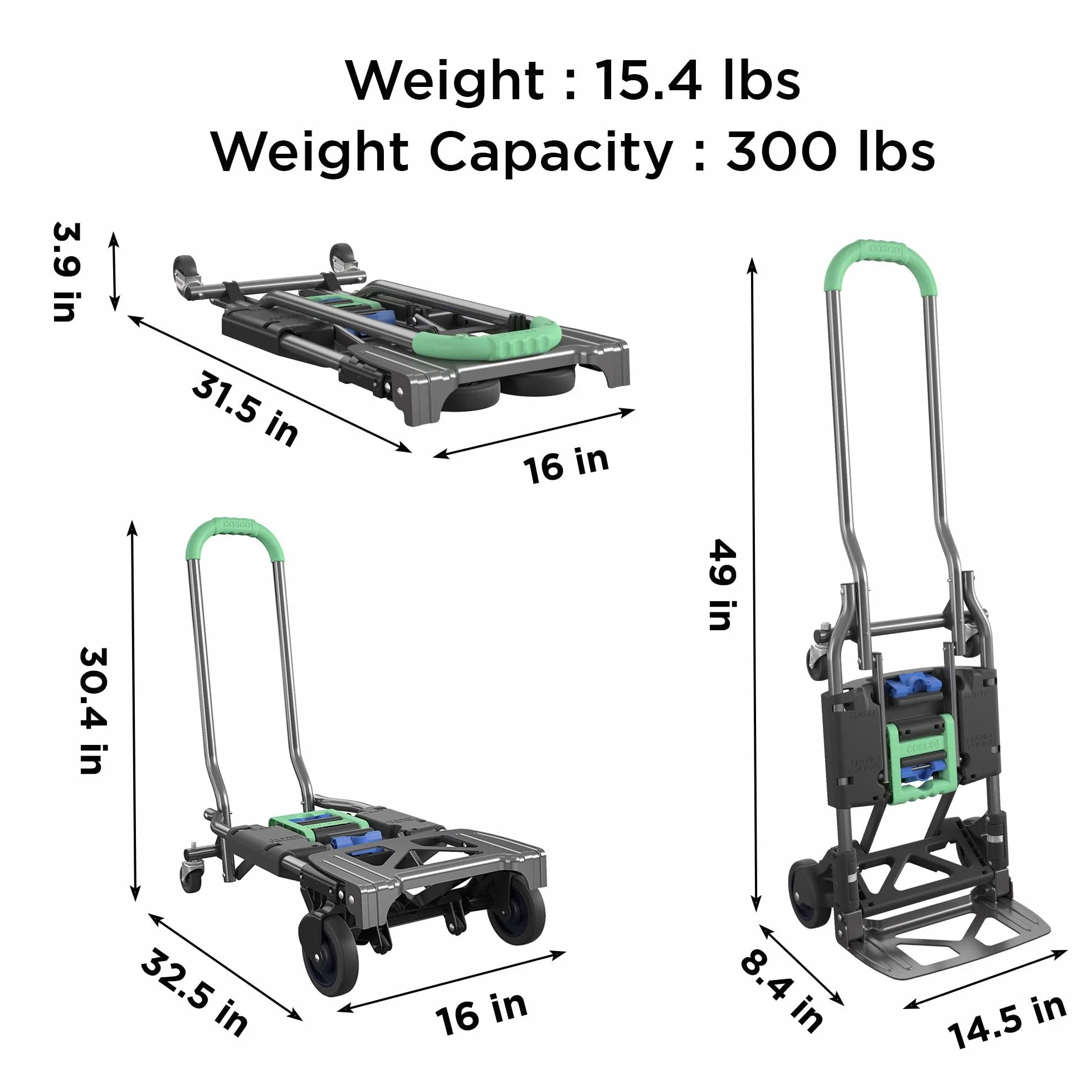 Cosco Shifter wielofunkcyjny składany wózek ręczny i wózek ręczny 135 kg (zielony)