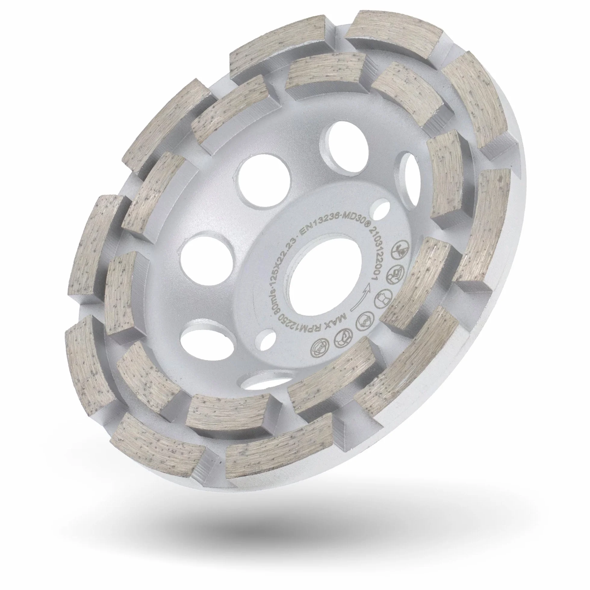 PRODIAMANT Premium PDX829.025 diamentowa ściernica garnkowa, beton/uniwersalny, 125 mm x 22,2 mm, podwójny rząd, srebrna diamentowa głowica szlifierska
