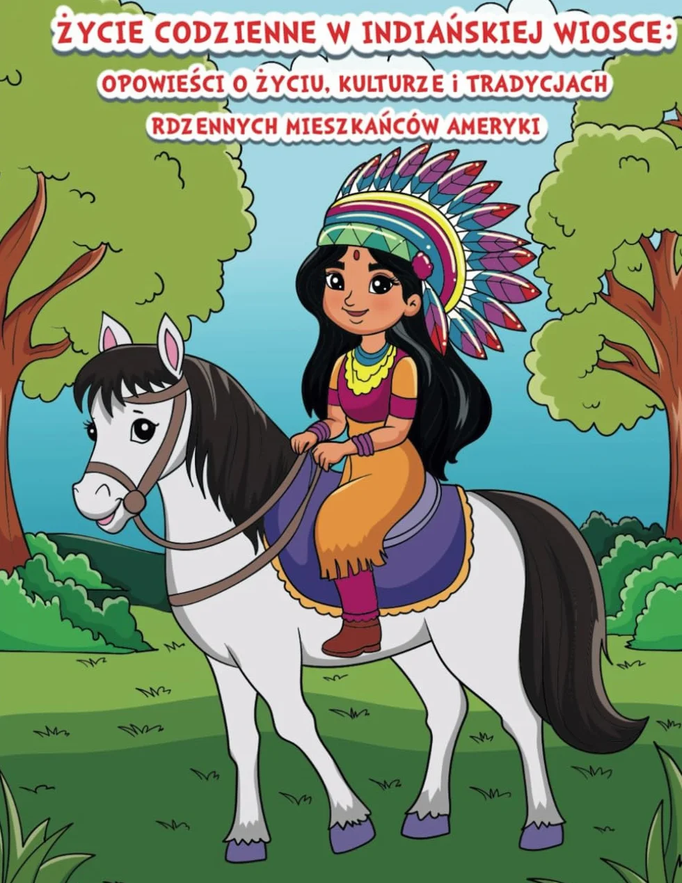 Życie Codzienne w Indiańskiej Wiosce: Opowieści o Życiu, Kulturze i Tradycjach Rdzennych Mieszkańców Ameryki: Kolorowanka dla dzieci w wieku od 4 oraz dorosłych