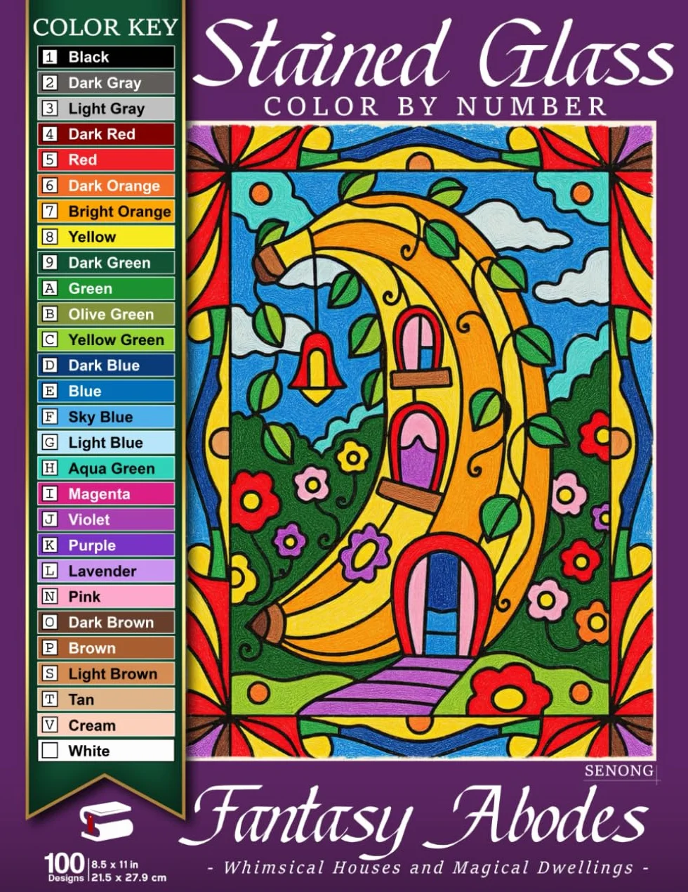 Fantasy Abodes Stained Glass Color by Number: Whimsical Houses and Magical Dwellings for Stress Relief and Relaxation