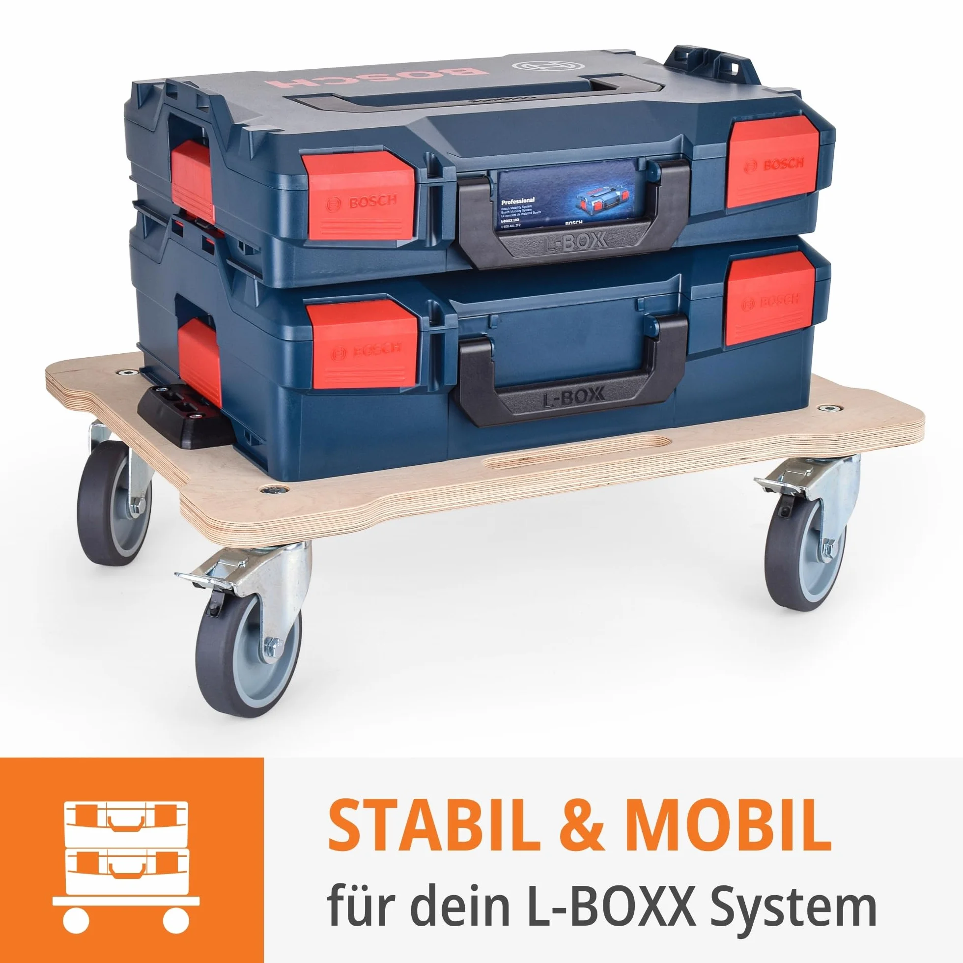 WFIX Podstawa systemu roboczego L-BOXX Wózek transportowy drewno brzozowe 350 kg 2 kółka obrotowe z hamulcem