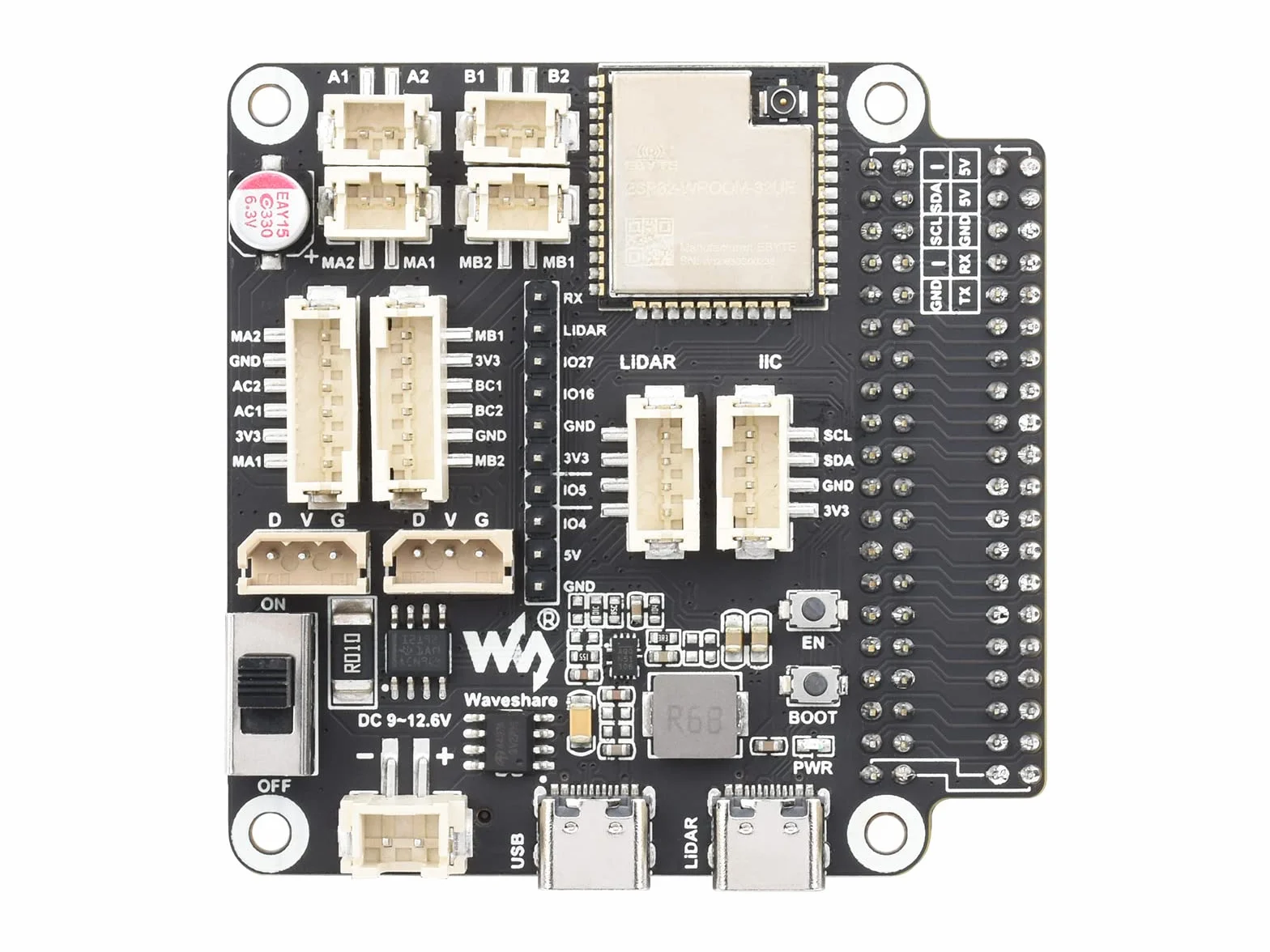 Waveshare General Driver Board for Robots, with Multi-Function Expansion Interfaces, Supports WiFi/ESP-NOW Communications, Compatible With Raspberry Pi/Jetson Nano, ESP32-WROOM-32, ESP32 Dev Board