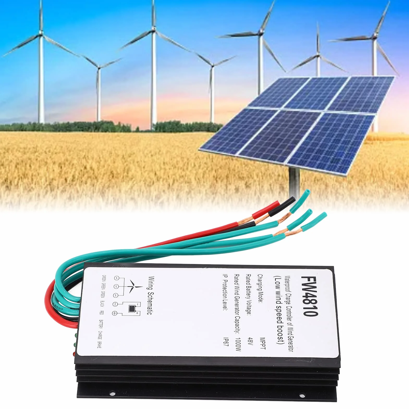 BuyWeek Kontroler Ładowania Turbiny Wiatrowej, 1000W 48V MPPT Kontroler Ładowania Turbiny Wiatrowej IP67 Wodoodporny