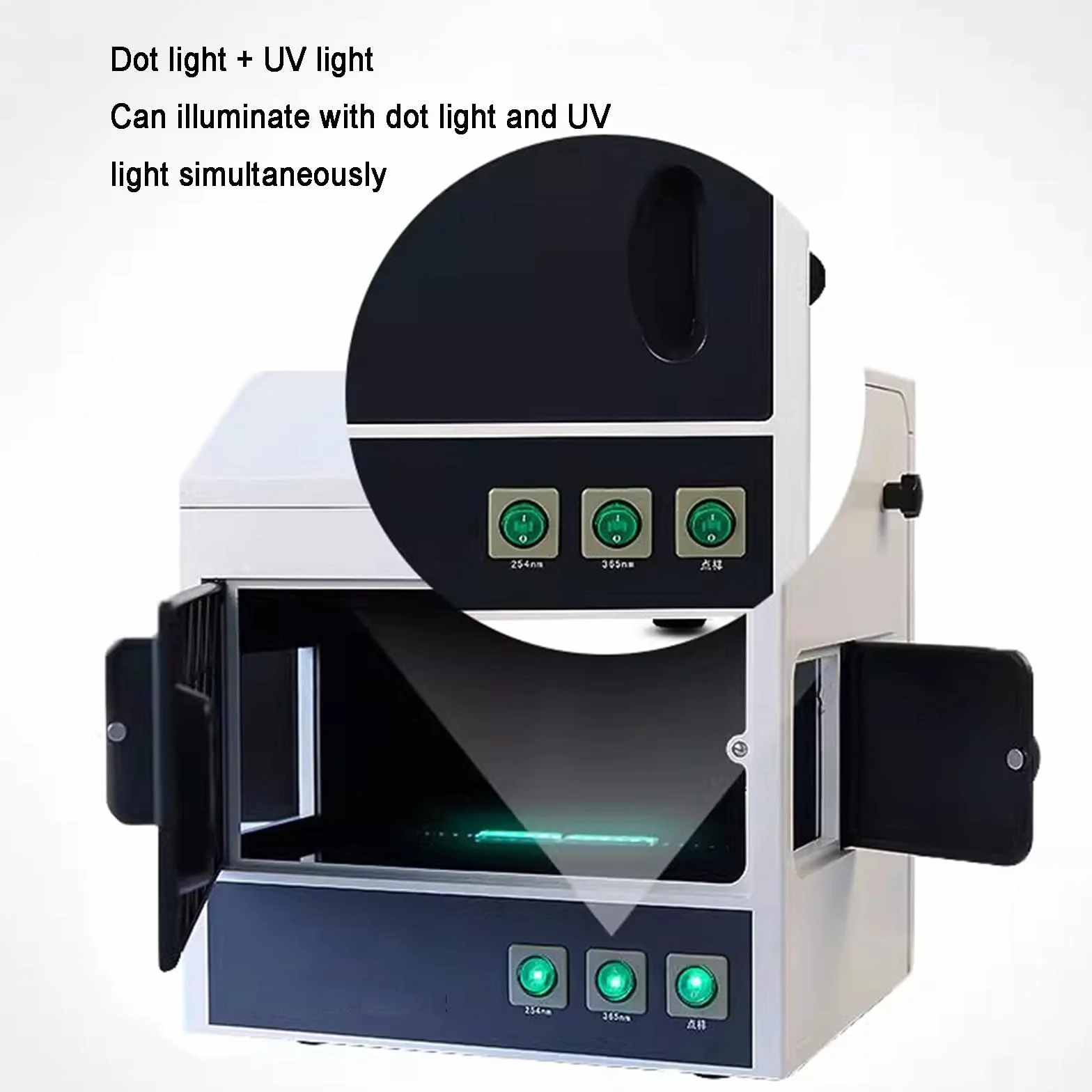 Ciemne pudełko UV Analyzer, szafka na lampę UV, laboratoryjny detektor fluorescencji, długość fali 254 Nm/365 NM, z oknem obserwacyjnym