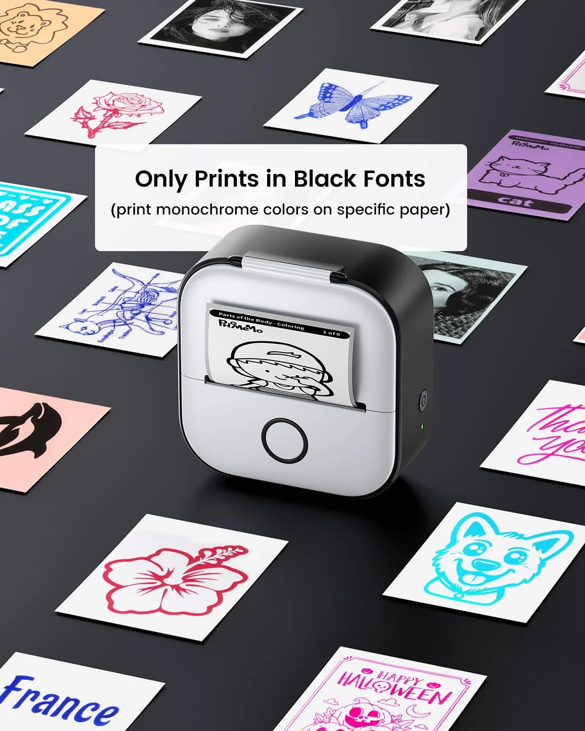 Print Pods Mini Printer - Drukarka Naklejek T02 Przenośna Drukarka Termiczna do Tworzenia Naklejek Drukarka Kieszonkowa Bluetooth Drukarka Telefoniczna do Studiowania Schematów Graficznych, Czarna