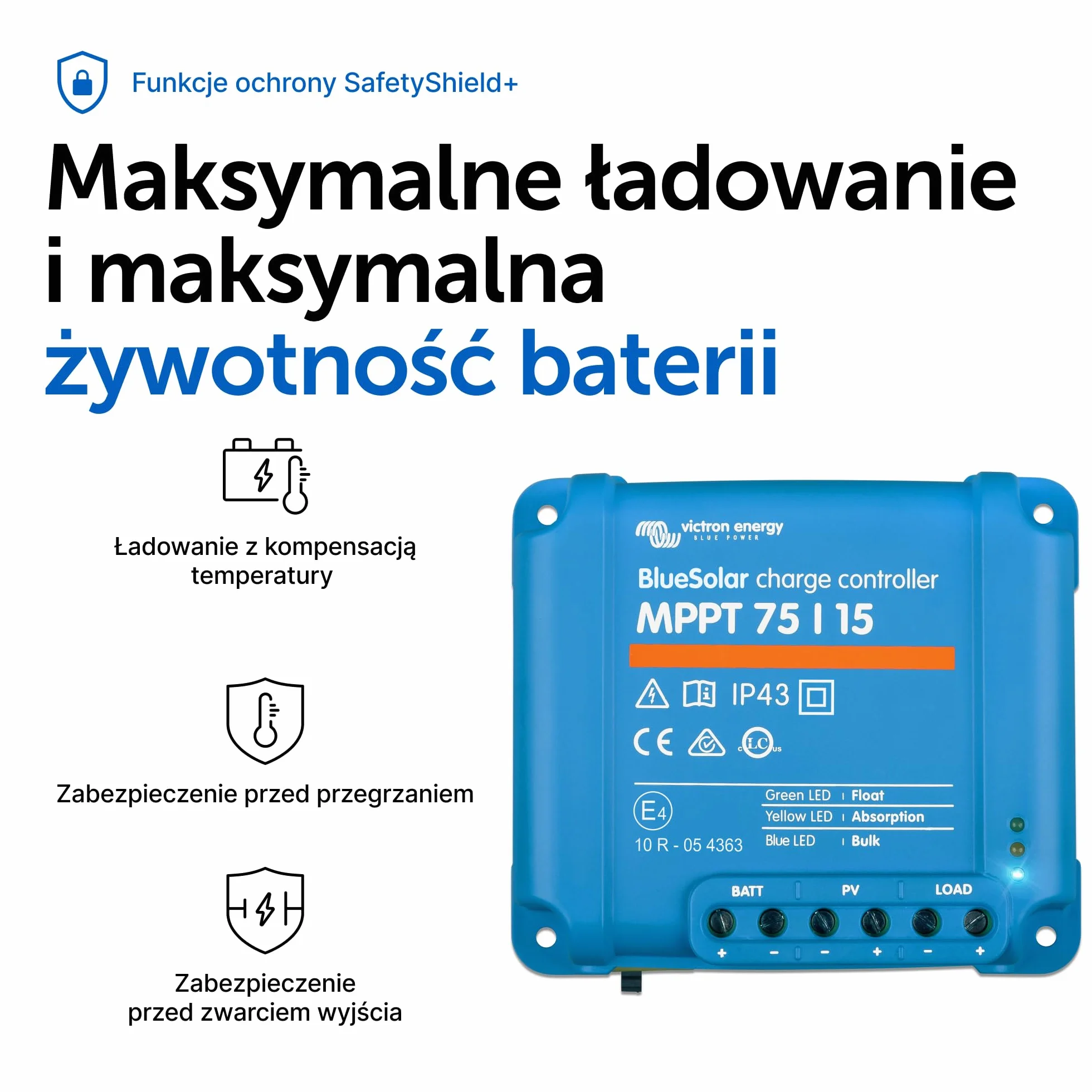 Victron Energy BlueSolar MPPT 75V 15 amp 12/24-Volt Kontroler Ładowania Słonecznego