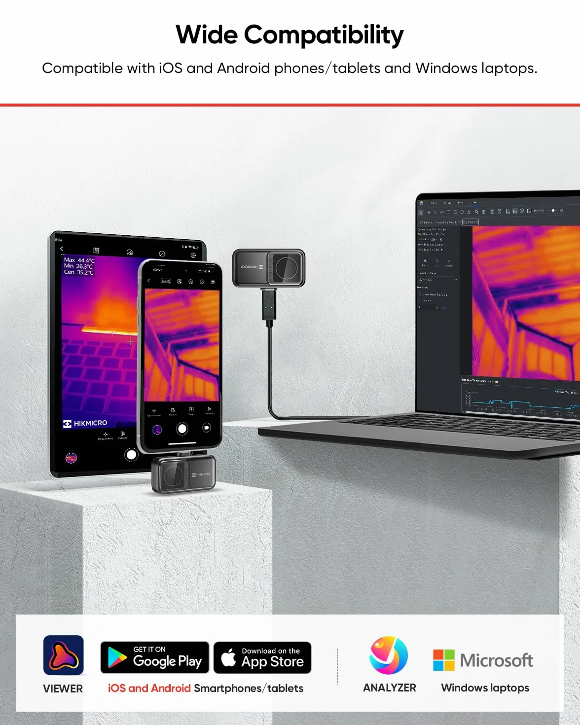 Kamera termowizyjna HIKMICRO Mini2 V2 - iOS/Android, rozdzielczość 256 x 192 IR, SuperIR, szeroki kąt 50°, USB-C/Lightning (obsługuje iPhone 15)