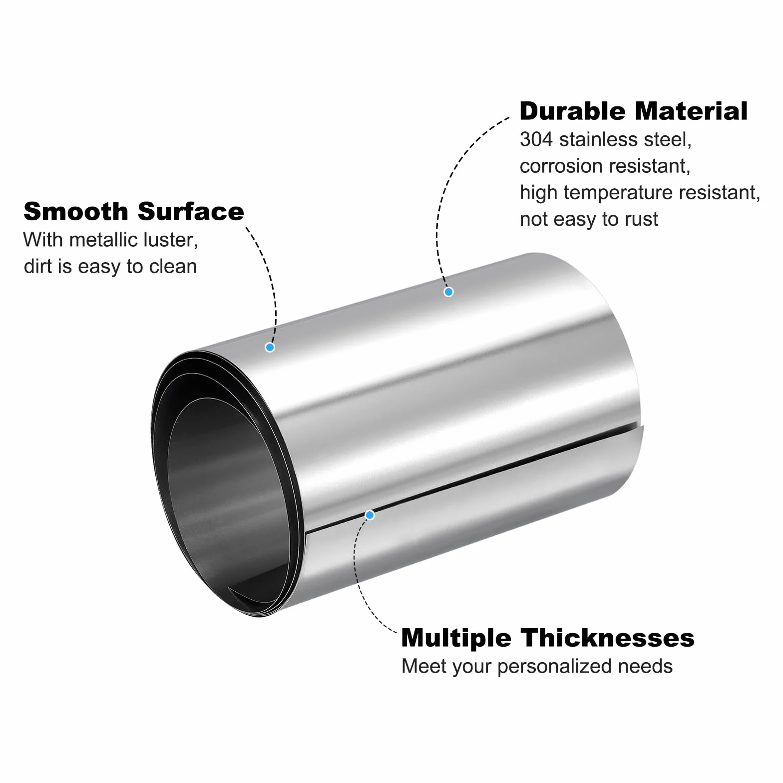 sourcing map Folia ze stali nierdzewnej 304 rolka 0,3 mm x 100 mm x 1 m polerowana powierzchnia metal paski płyta arkusz do rzemiosła urządzeń elektronicznych odcień srebrny