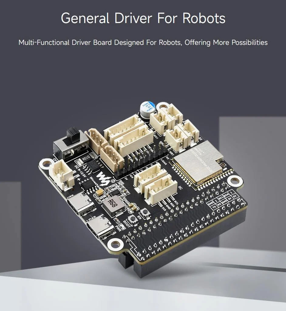 Waveshare General Driver Board for Robots, with Multi-Function Expansion Interfaces, Supports WiFi/ESP-NOW Communications, Compatible With Raspberry Pi/Jetson Nano, ESP32-WROOM-32, ESP32 Dev Board