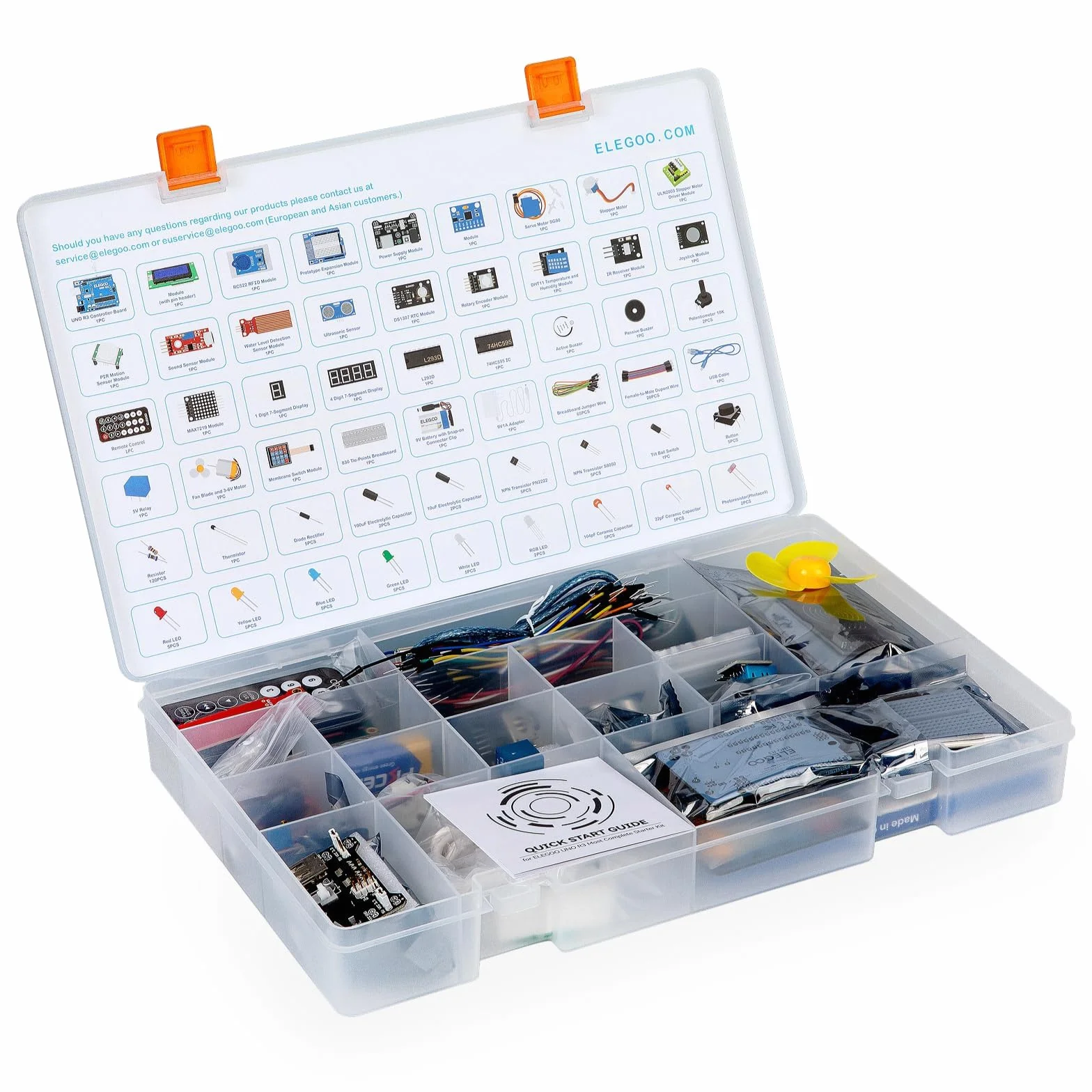 ELEGOO UNO R3 Ultimate Starter Kit, kompatybilny z Arduino IDE kompletny projekt elektronika z niemieckim tutorialem, UNO R3 mikrokontrolerem i akcesoriami (ponad 200 części)
