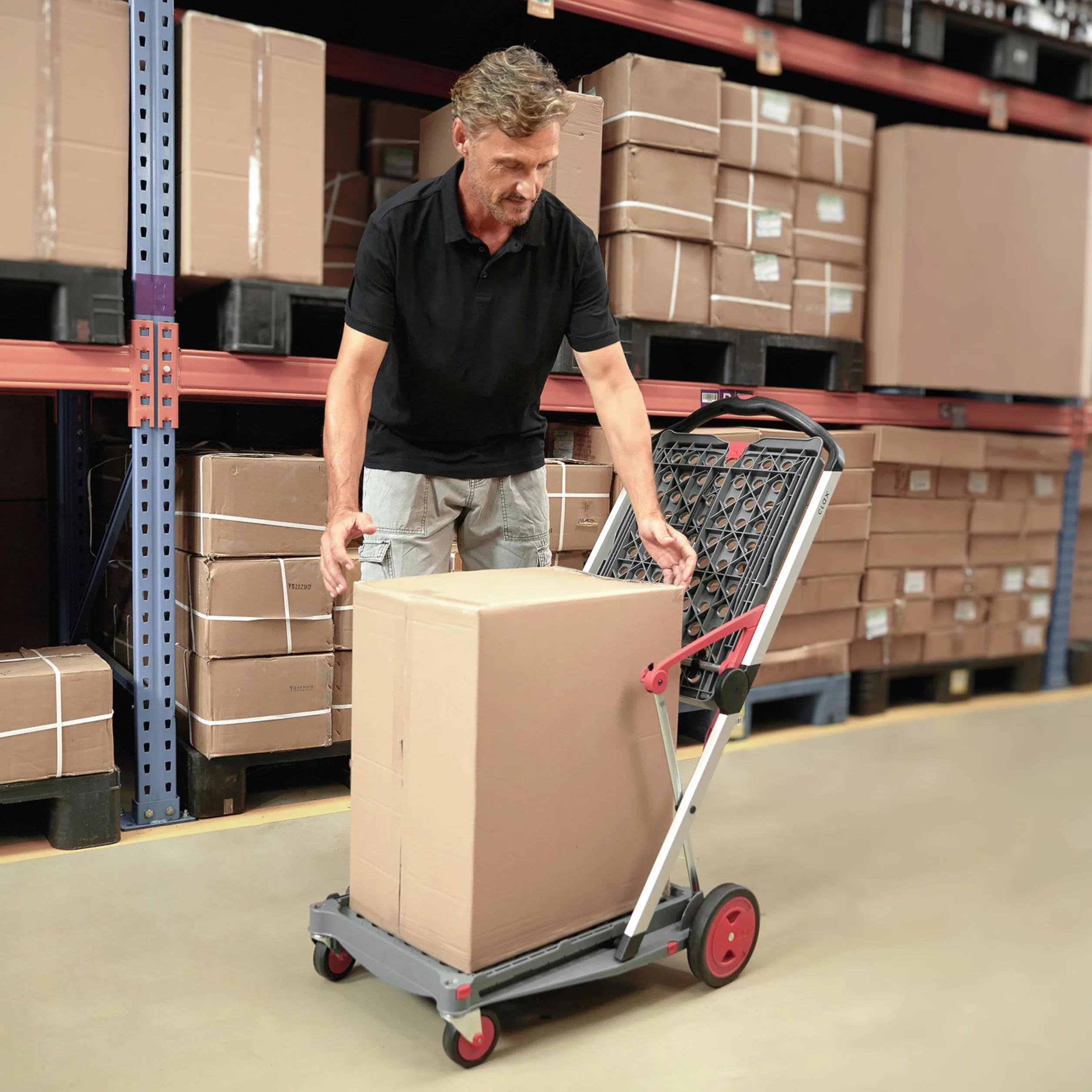Clax® | Składany transport mobilny | Basic bez składanej skrzynki | Wózek | Wózek do przygotowywania zamówień | Składany