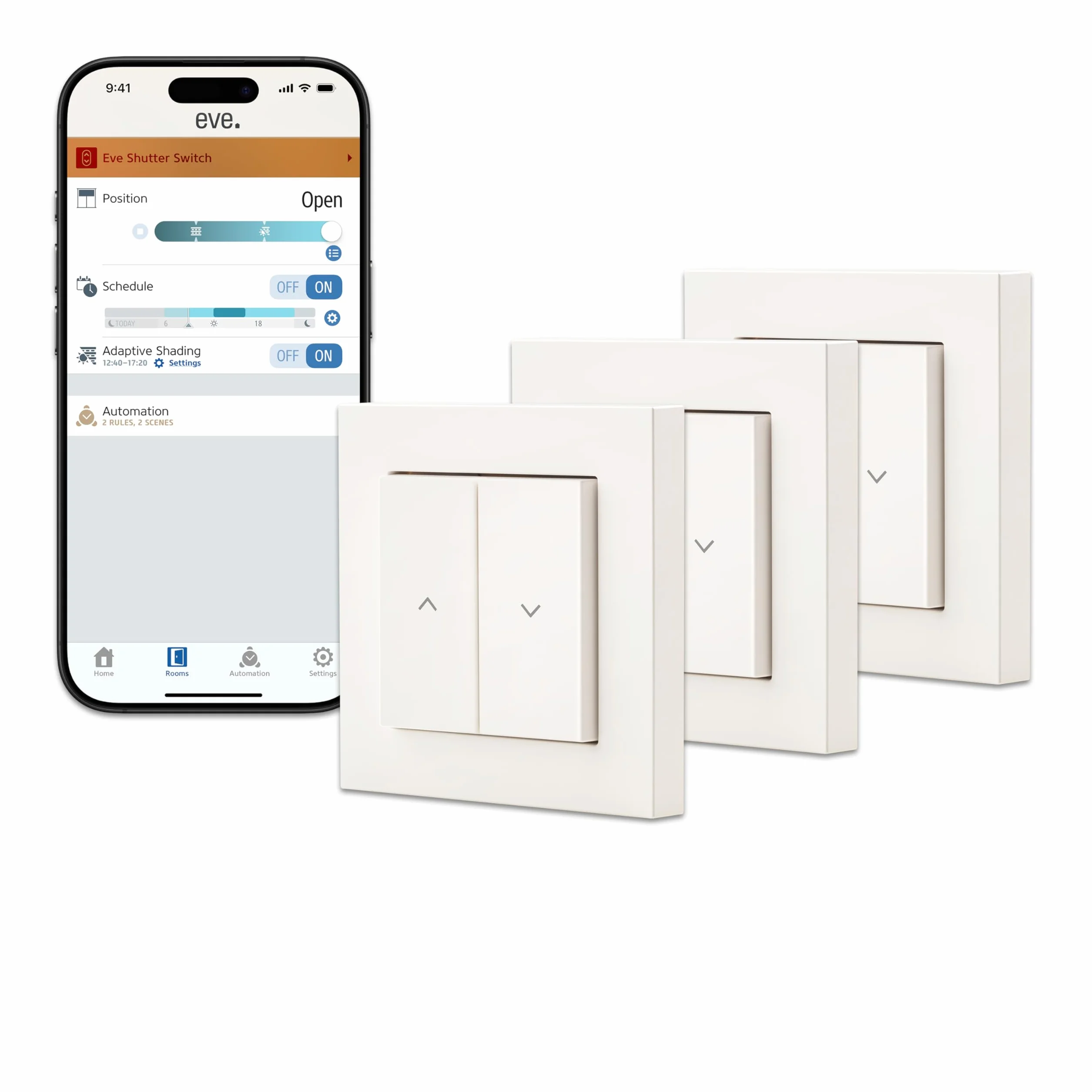 Eve Shutter Switch (Matter) 3 sztuki - Smarte Rollladensteuerung für Alexa;Apple Home;Google;SmartThings; App- und Sprachsteuerung; Automationen; benötigt Thread Border Router und Nullleiter