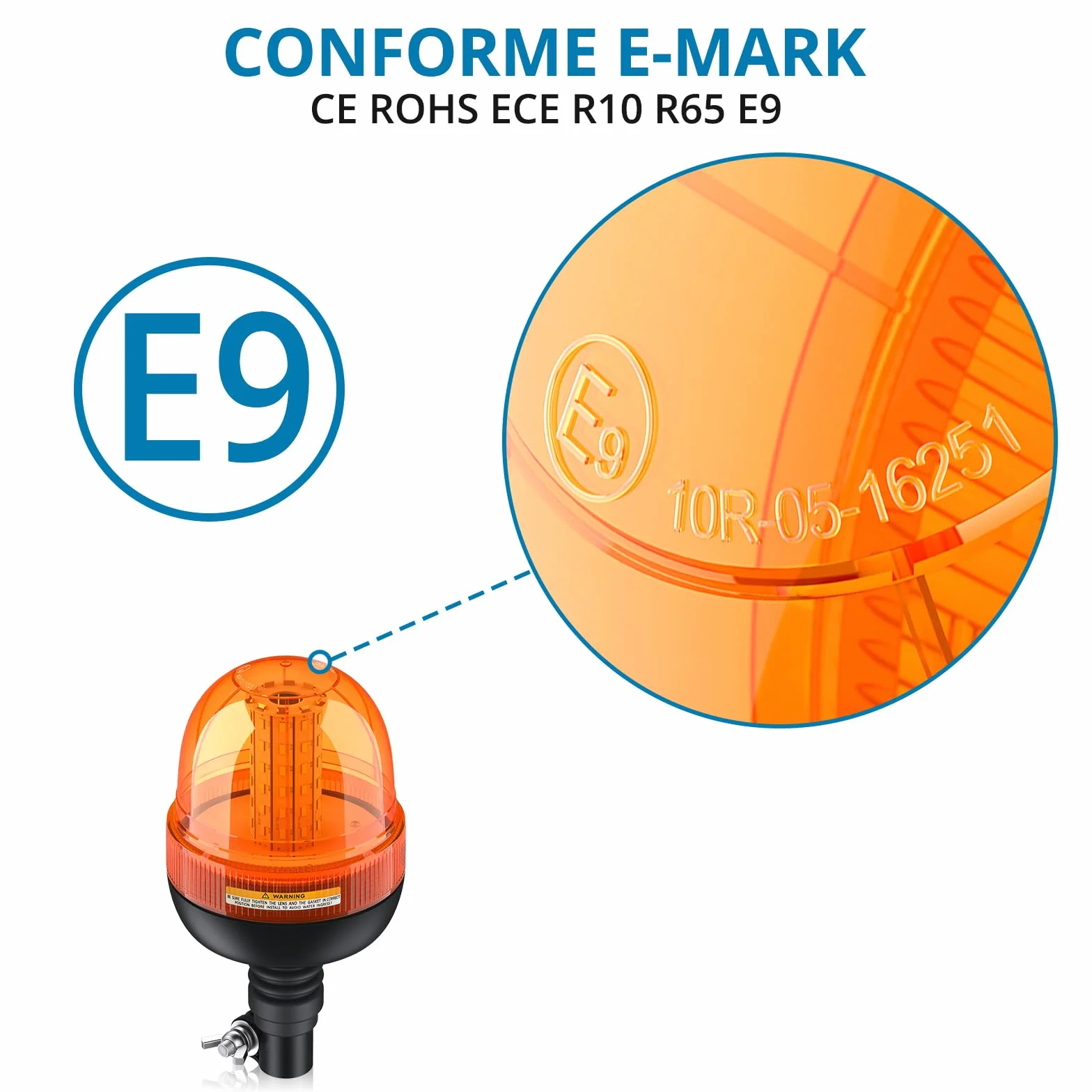 AUTOUTLET 2 x lampa ostrzegawcza z 60 diodami LED, Amber, 12 V/24 V, z 3 trybami oświetlenia, dopuszczenie do ruchu drogowego R10 E9, wodoszczelna, pyłoszczelna, do traktorów, ciężarówek i samochodów