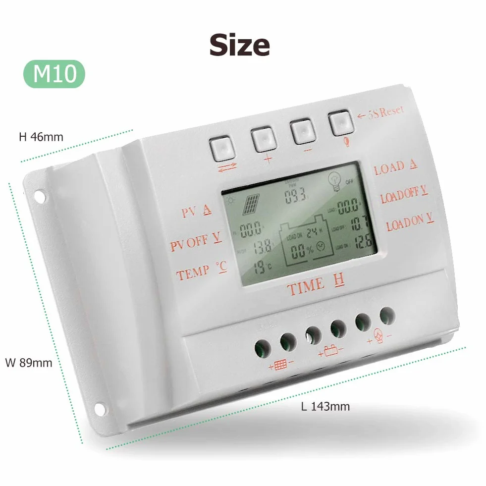 SolaMr 10A Solar Charge Controller 12V/24V Auto Identification Voltage Intelligent Regulator z wyświetlaczem LCD - M10