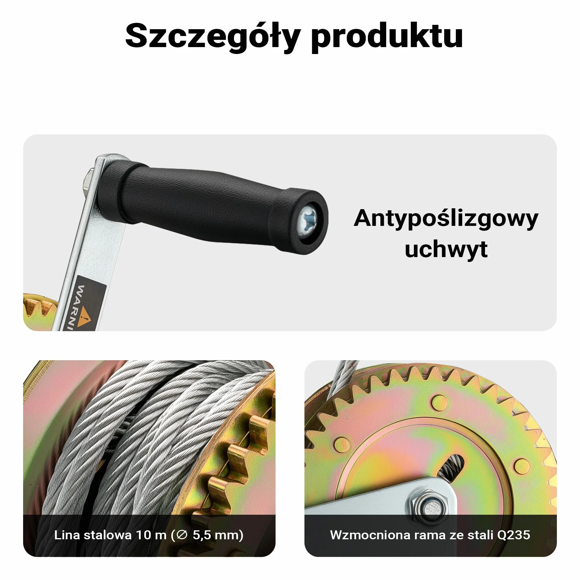Wiltec ręczna wciągarka linowa 1100kg przełożenie 4:1 8:1 170x175x240mm lina 8m