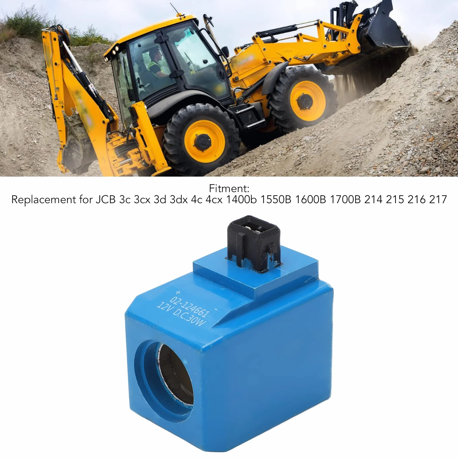 Cewka Elektromagnesu Aramox, Cewka Elektromagnesu 02-124661 12V 30W Wymiana Cewki Zaworu Elektromagnetycznego Koparki Okrągłej dla 3c 3cx 3d 3dx 4c 4cx 1400b 1550B