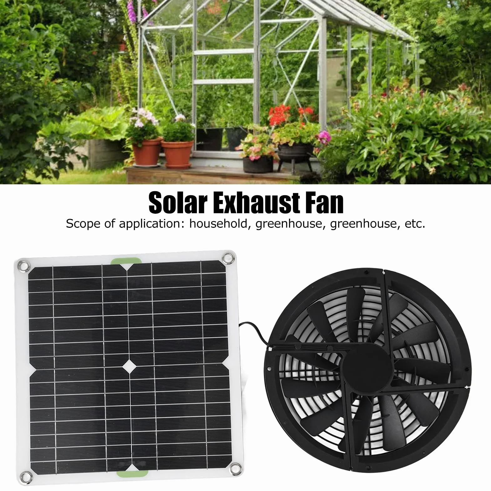 100W Solar Panel Fan Kit, Odporny Na Warunki Atmosferyczne Zasilany Energią Słoneczną Attic Ventilator, 12V 10in Panel Słoneczny Wentylator Wyciągowy dla Małych Kurników Szklarnie Szopy Domy Zwierząt