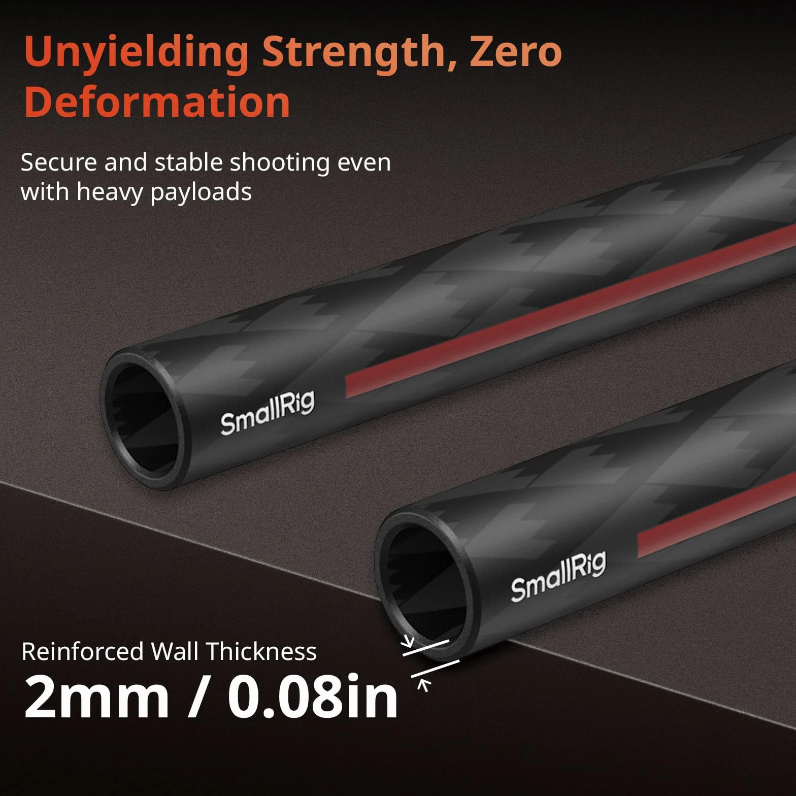 SMALLRIG Pręt z włókna węglowego 15 mm do systemu podparcia pręta 15 mm, 12 cali długości, do zacisków pręta, Matte Box i Follow Focus, opakowanie 2 sztuk - 5212