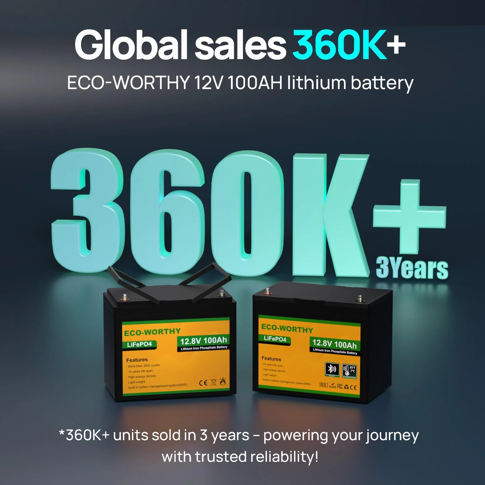 ECO-WORTHY Bateria litowa Bluetooth 12 V, 100 AH, akumulator LiFePO4 z ochroną w niskiej temperaturze, inteligentny BMS, 1280 Wh do przyczep kempingowych, samochodów kempingowych, systemów solarnych