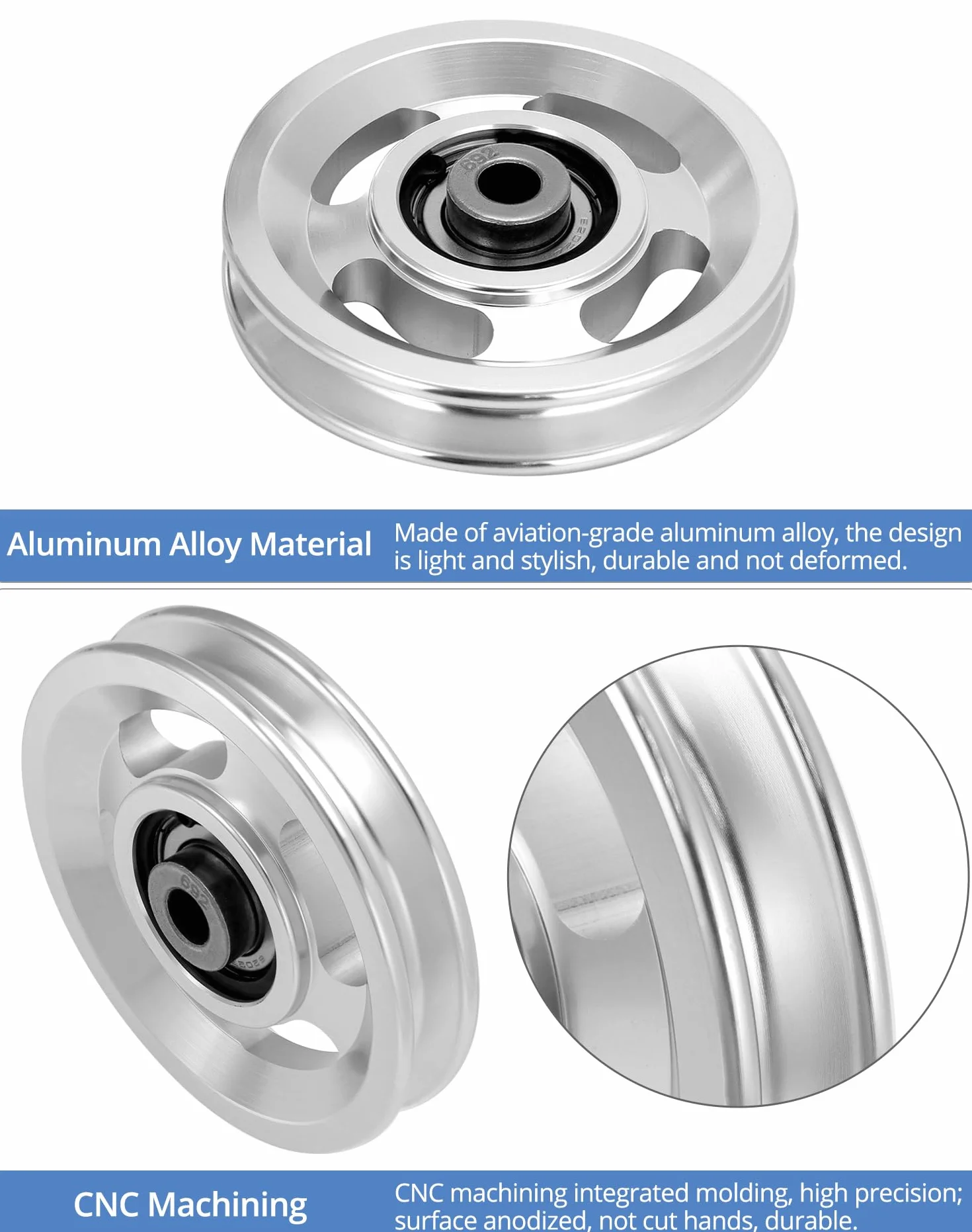 QWORK Koło pasowe 95 mm, stop aluminium, 300 kg, 4 szt