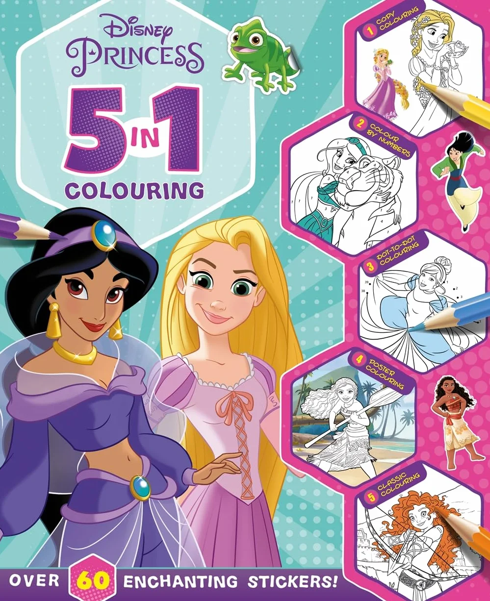 Disney Princess: 5 in 1 Colouring: A magical colouring and sticker adventure