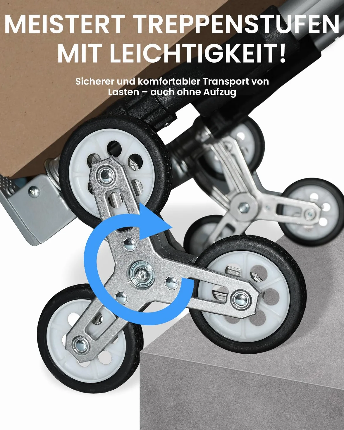 Wózek do wchodzenia po schodach, składany, z wodoszczelną torbą, regulowany uchwyt, aluminiowy wózek transportowy, do 125 kg, ulepszony, składany wózek schodowy o 360°, uniwersalny, cztery małe