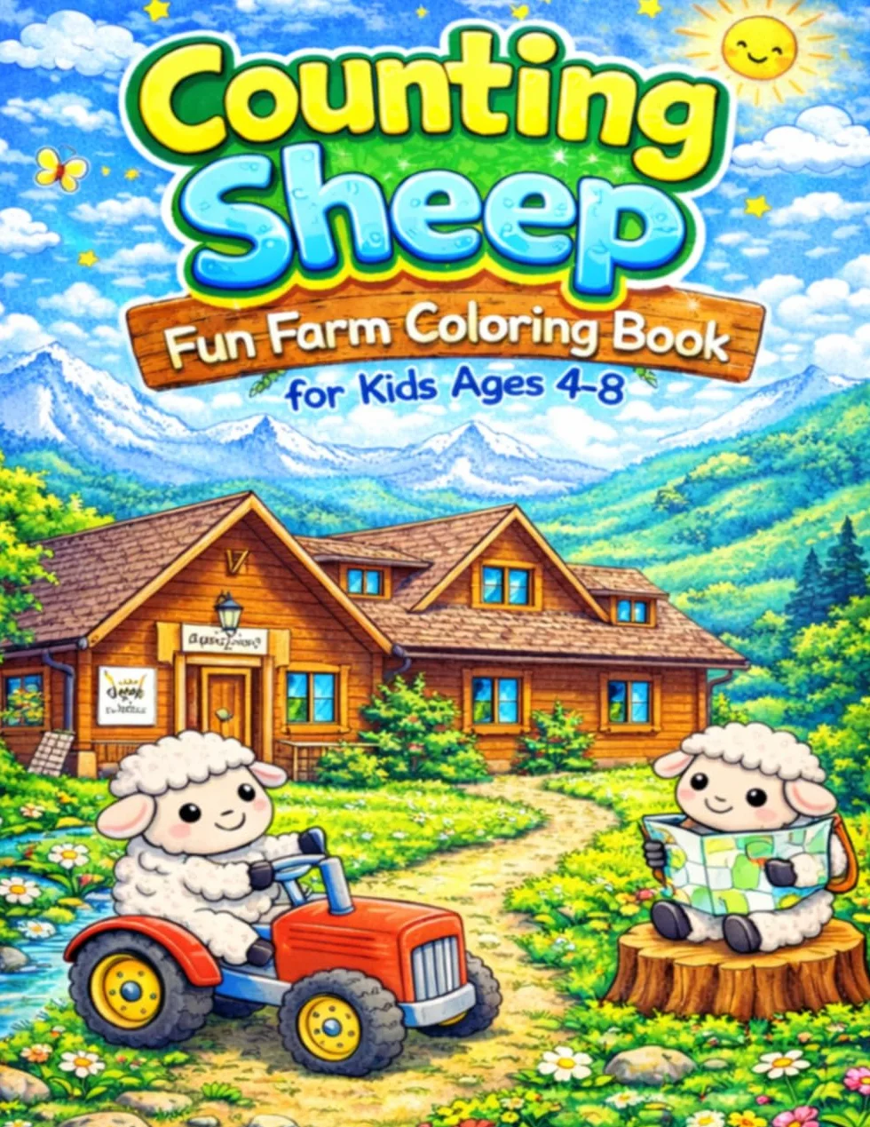 Counting Sheep: Fun Farm Coloring Book for Kids Ages 4–8: Cute Sheep, Fun Farm Scenes, Easy Coloring Pages for Kids Ages 4–8