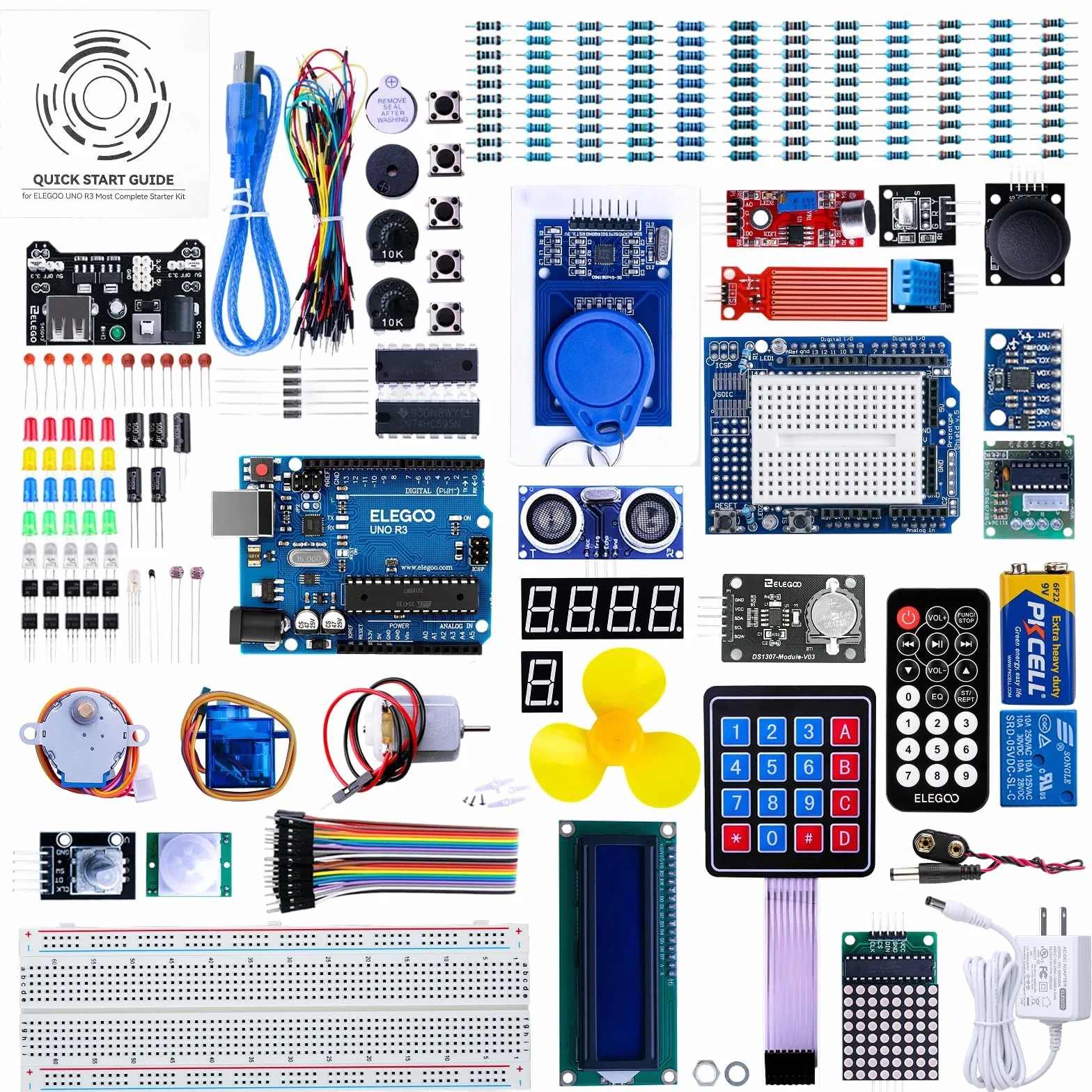 ELEGOO UNO R3 Ultimate Starter Kit, kompatybilny z Arduino IDE kompletny projekt elektronika z niemieckim tutorialem, UNO R3 mikrokontrolerem i akcesoriami (ponad 200 części)