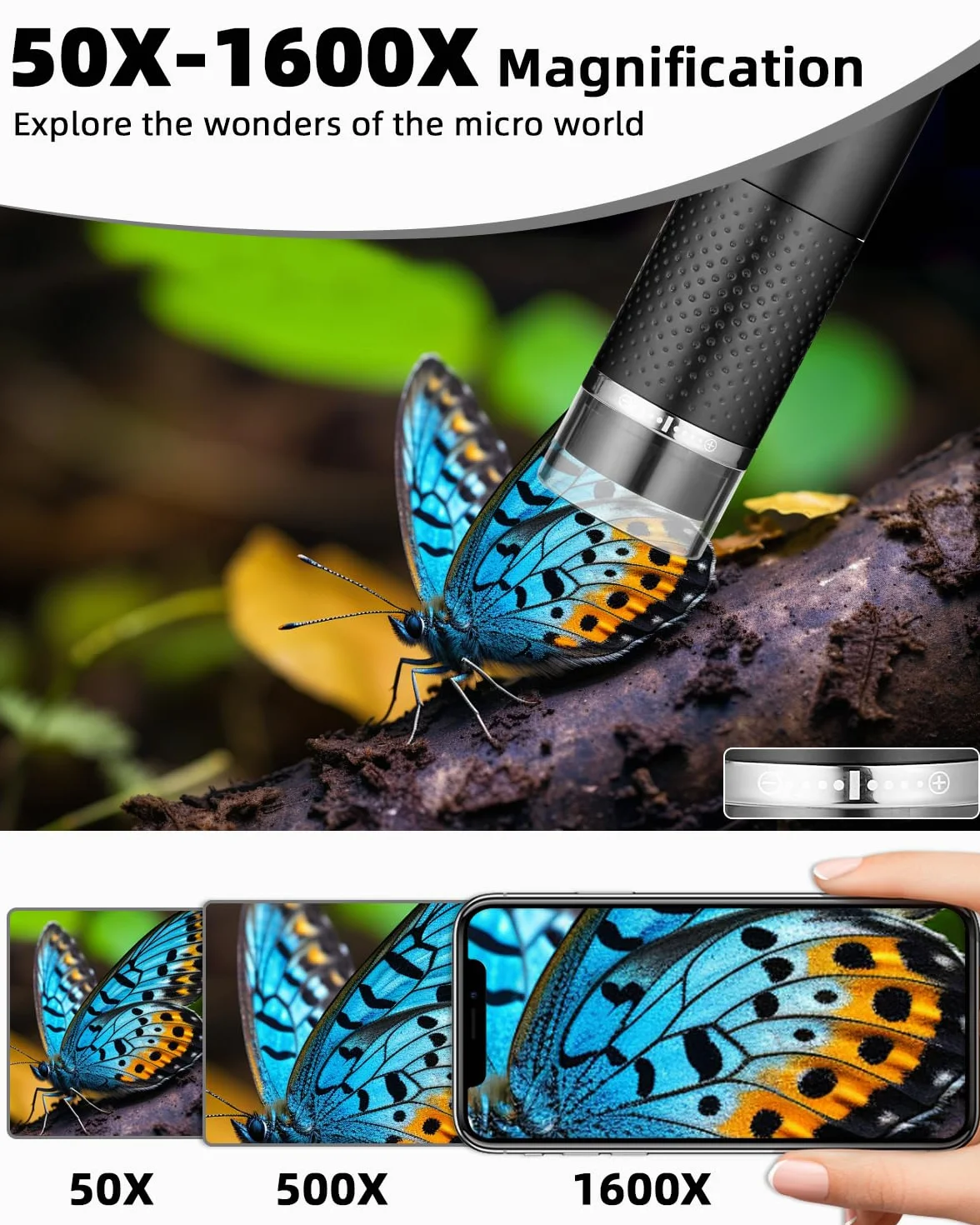 Mikroskop USB, 1080p HD, kompatybilny z iOS, Android, tabletem, przenośny mikroskop kieszonkowy od 10 do 200x, 3-stopniowa regulacja LED, mikroskop cyfrowy, przenośny mikroskop dla dorosłych i dzieci