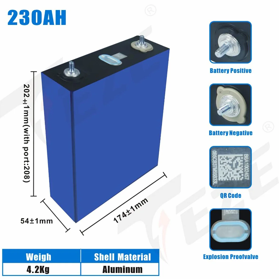 3.2V 230Ah LiFePO4 akumulatory litowo-żelazowo-fosforanowe, akumulatory litowe żelazo-fosforan, akumulatory głębokiego cyklu, zasilanie dla kamperów, łodzi, wózków golfowych, silników, UPS, echosond