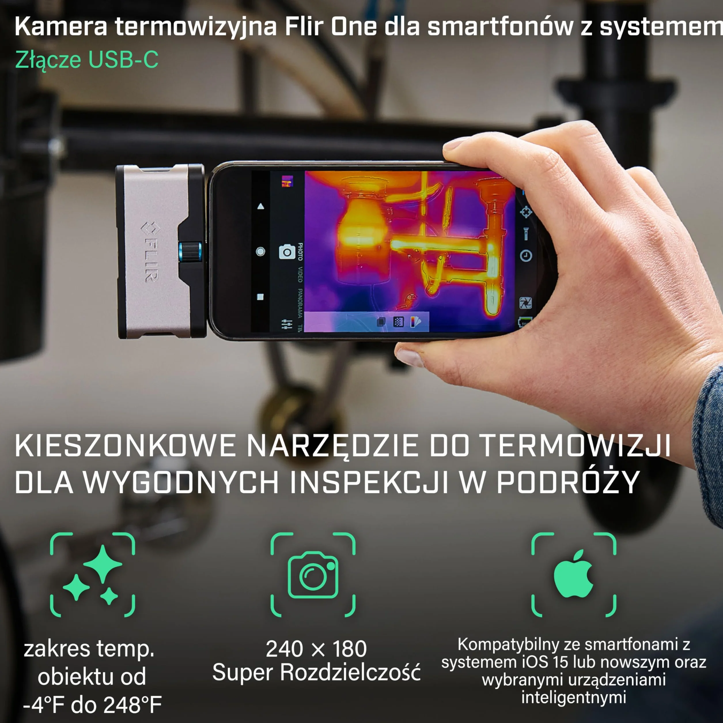 Flir One Kamera Termowizyjna Do Smartfonów iOS iPhone 15 USB-C 240x180 Superrozdzielczość