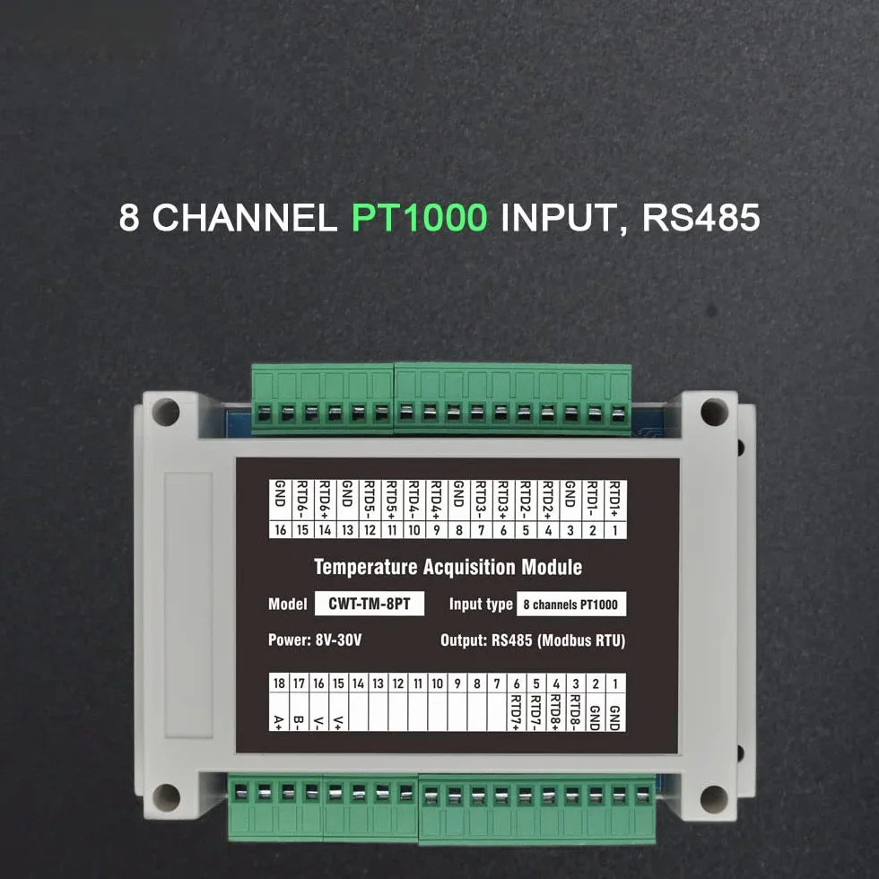 8 kanałów PT100 Rs485 Modbus Moduł akwizycji temperatury wyjściowej