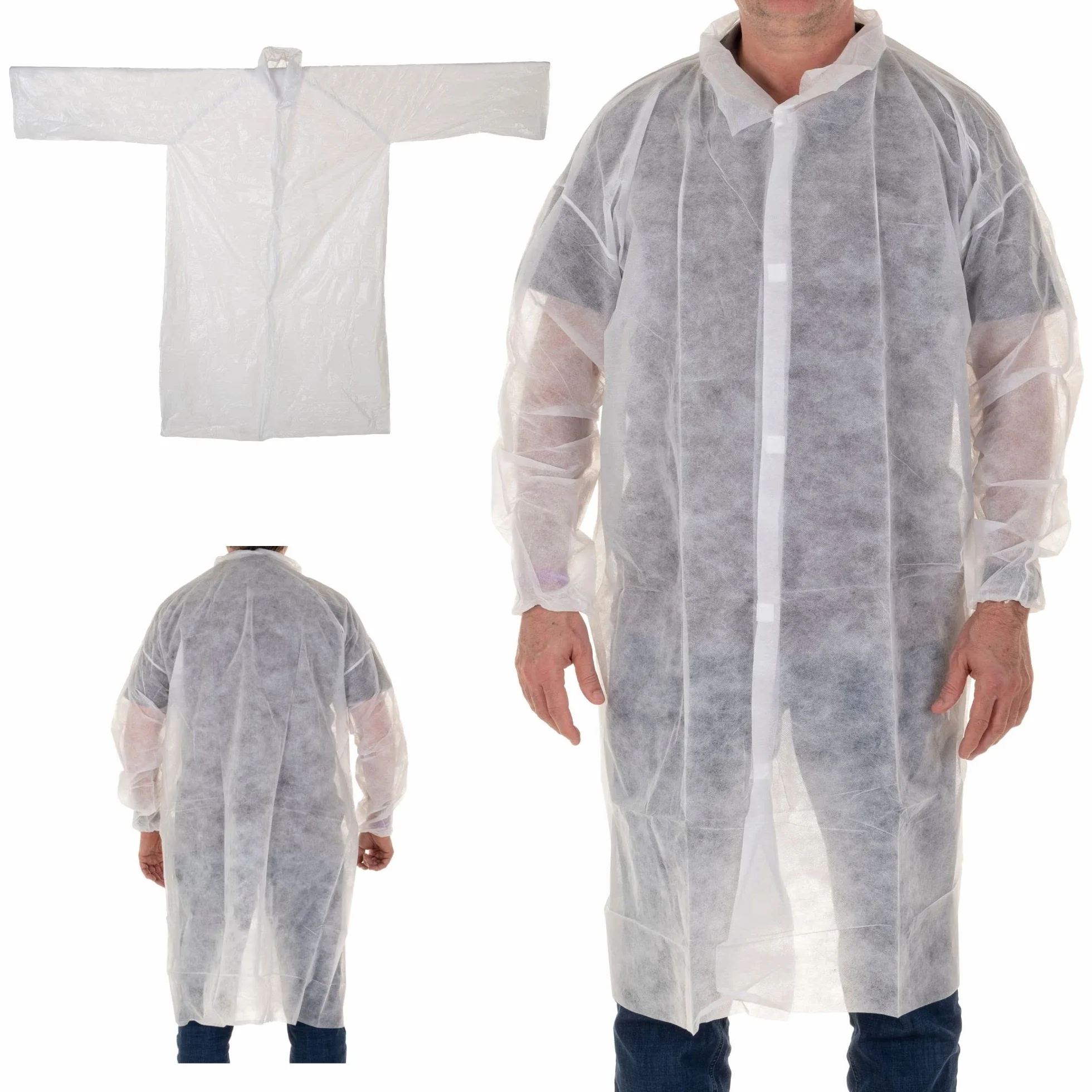 XARA Jednorazowy szlafrok chirurgiczny - rozmiar XL 112 x 138 cm - jednorazowy szlafrok z zamknięciem stykowym - Materiał: polipropylen TNT 25 g - Oddychająca odzież jednorazowa - opakowanie 10 szt
