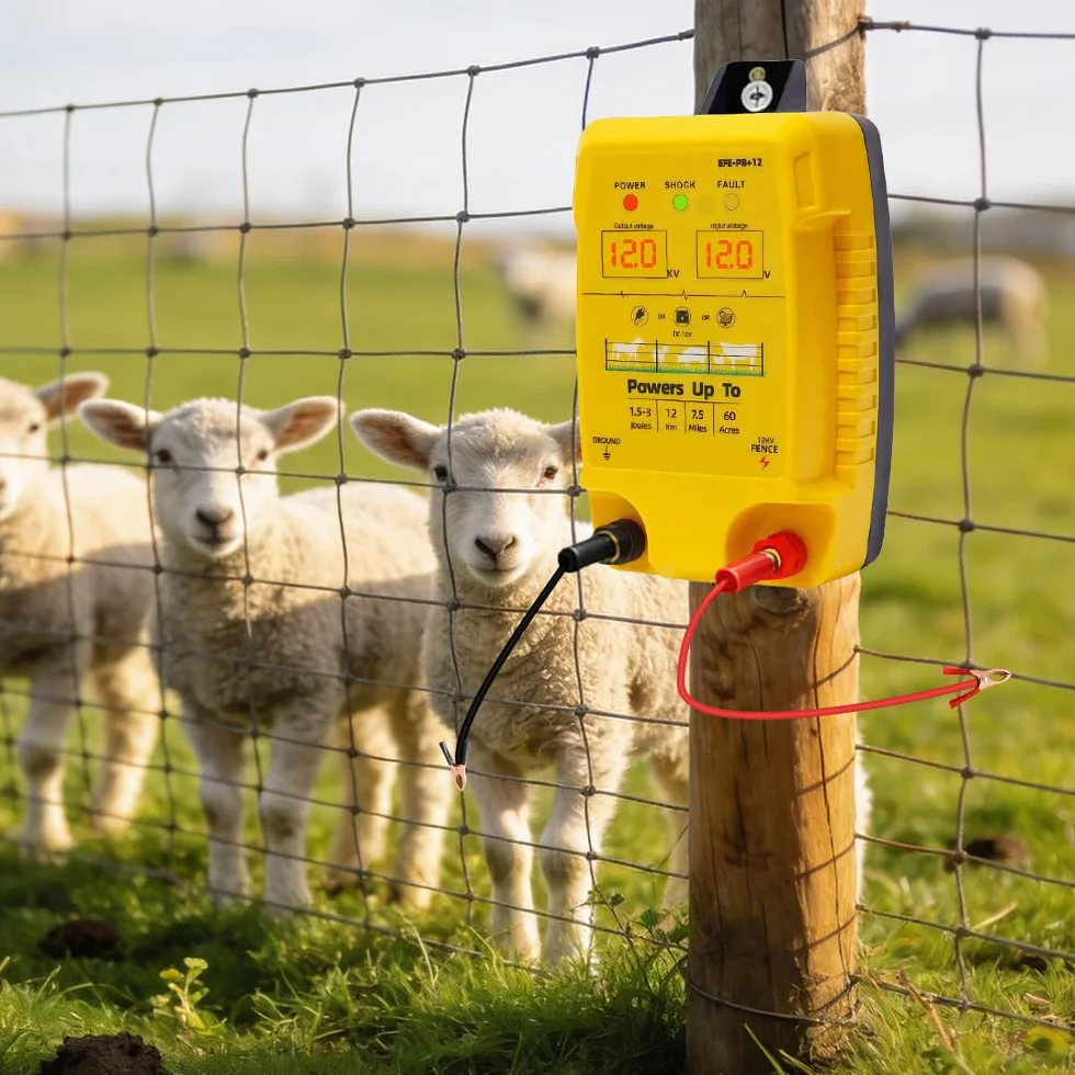 Urządzenie ogrodzeniowe 12 V, ogrodzenie elektryczne z wyświetlaczem LED, alarm, 1,5-3 J, elektryczne urządzenie do ochrony zwierząt gospodarskich, zasięg 12 km, zwierzęta domowe, drobi