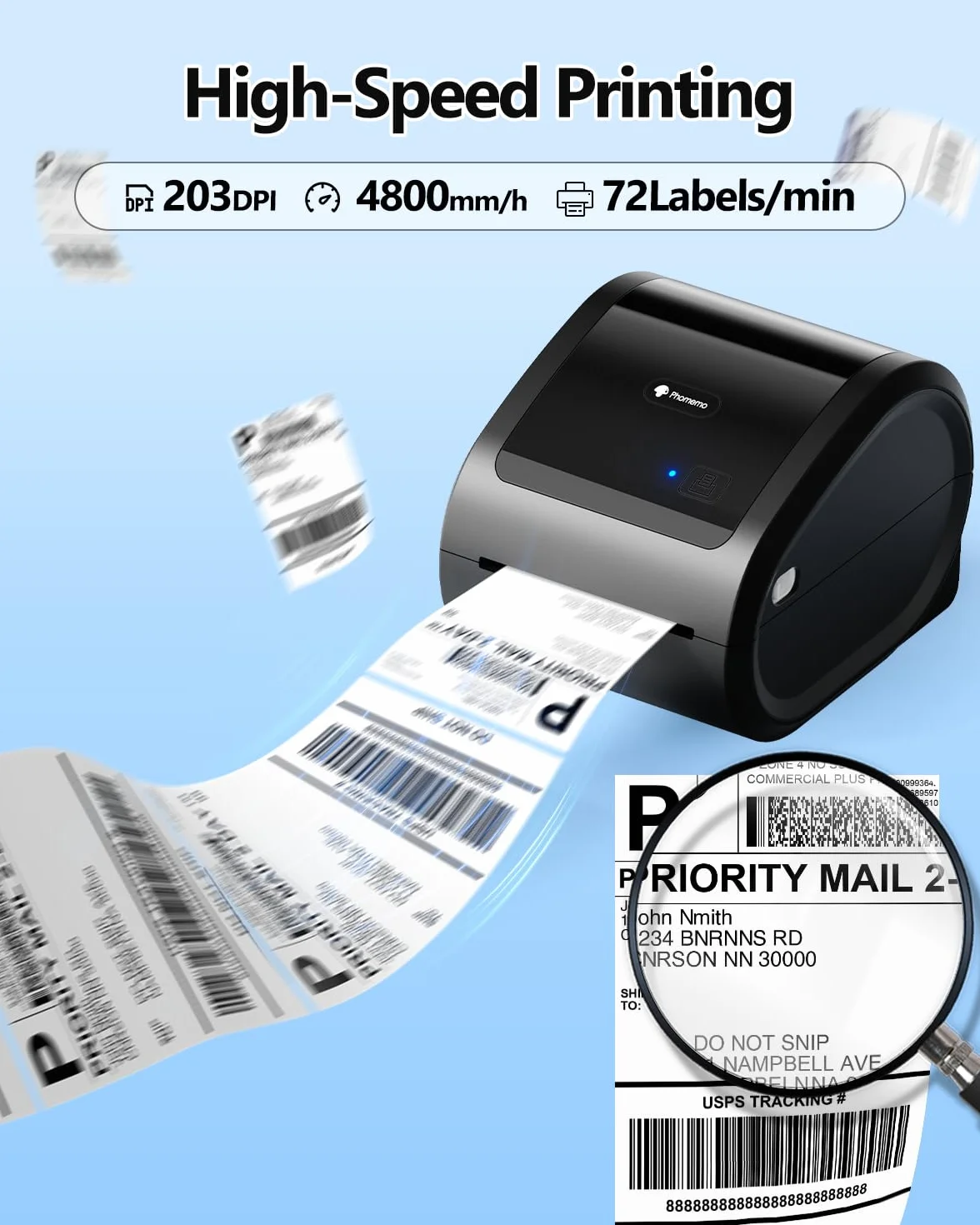 Phomemo 520BT - 4x6 termiczna drukarka etykiet Bluetooth do DHL, UPS, wysyłka paczek, kompatybilna z małymi firmami, ebay i Amazon
