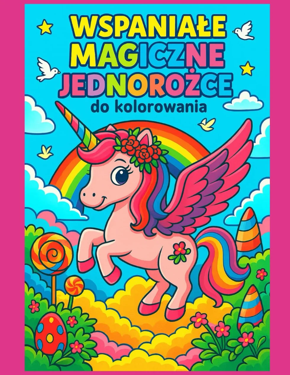 Wspaniałe Magiczne Jednorożce do kolorowania: Kolorowanka dla dzieci w wieku 4–14 lat | 50 wyjątkowych rysunków do oprawienia lub podarowania | 100 stron | Duży format |
