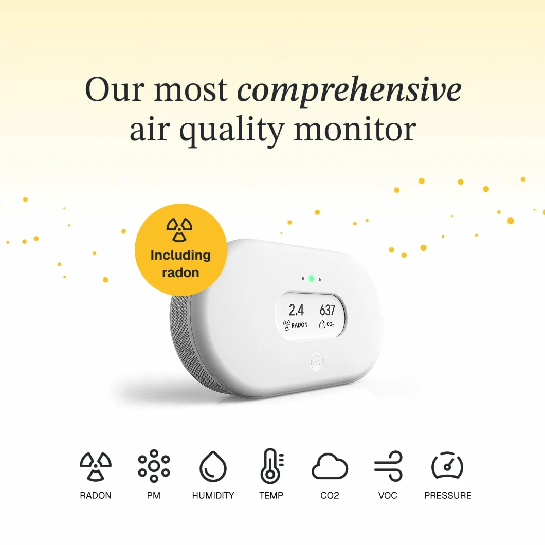 Airthings 2960 View Plus – inteligentne urządzenie pomiaru jakości powietrza i radonu (PM, radon, CO2, VOC, wilgotność, temperatura)